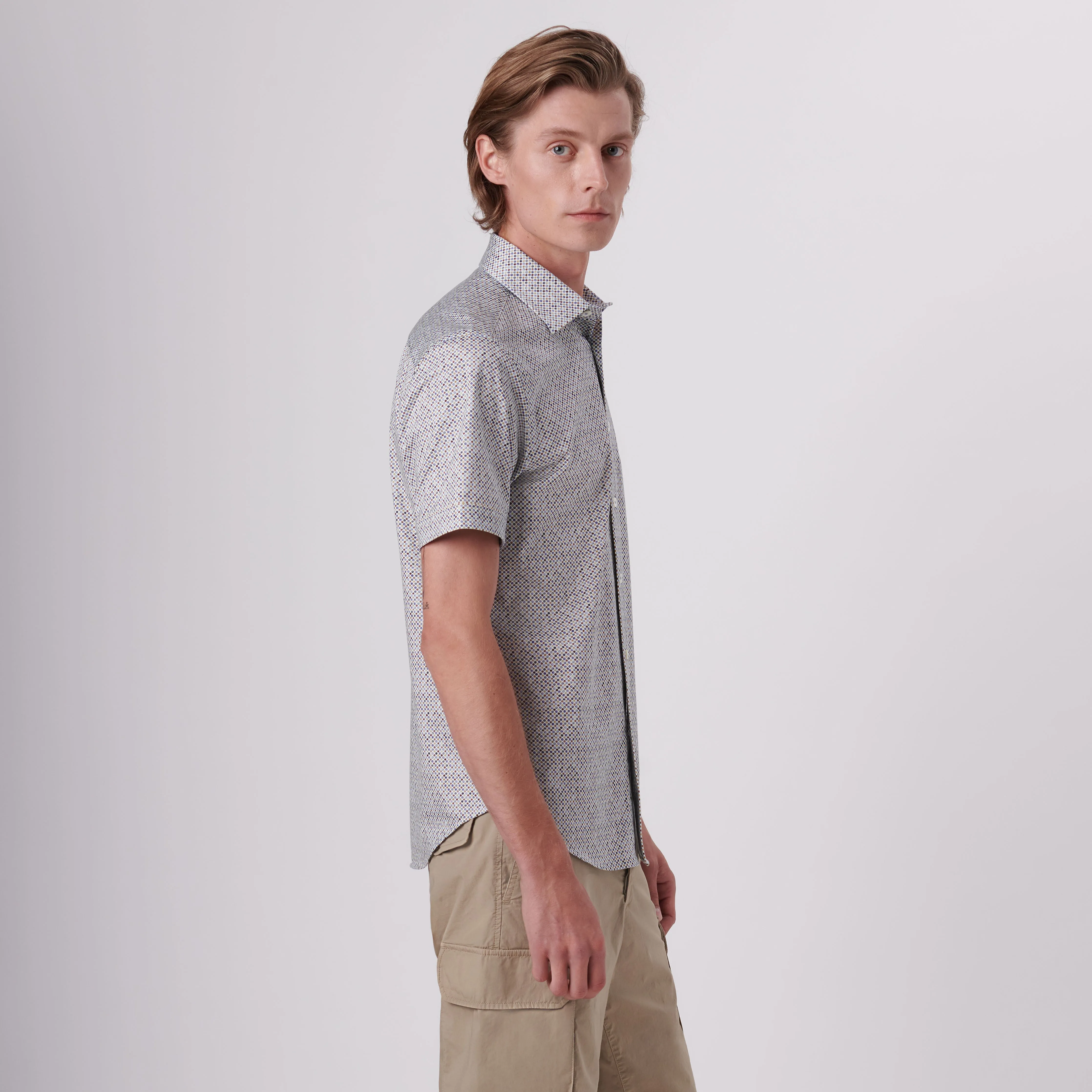 Miles Polka Dot Print OoohCotton Short Sleeve Shirt sold by Bugatchi product image thumbnail 3
