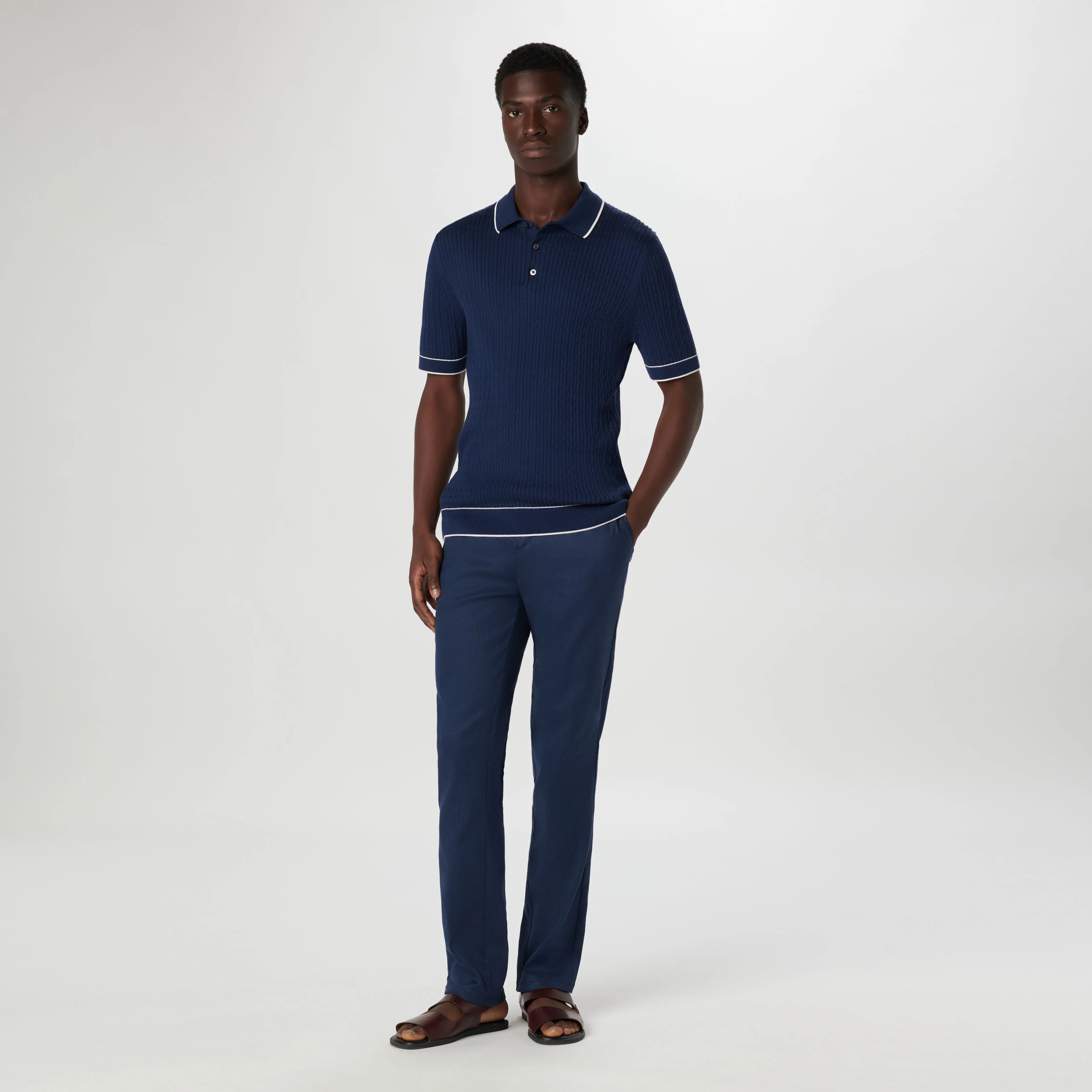 Cable Stitch Short Sleeve Polo Sweater sold by Bugatchi product image thumbnail 5