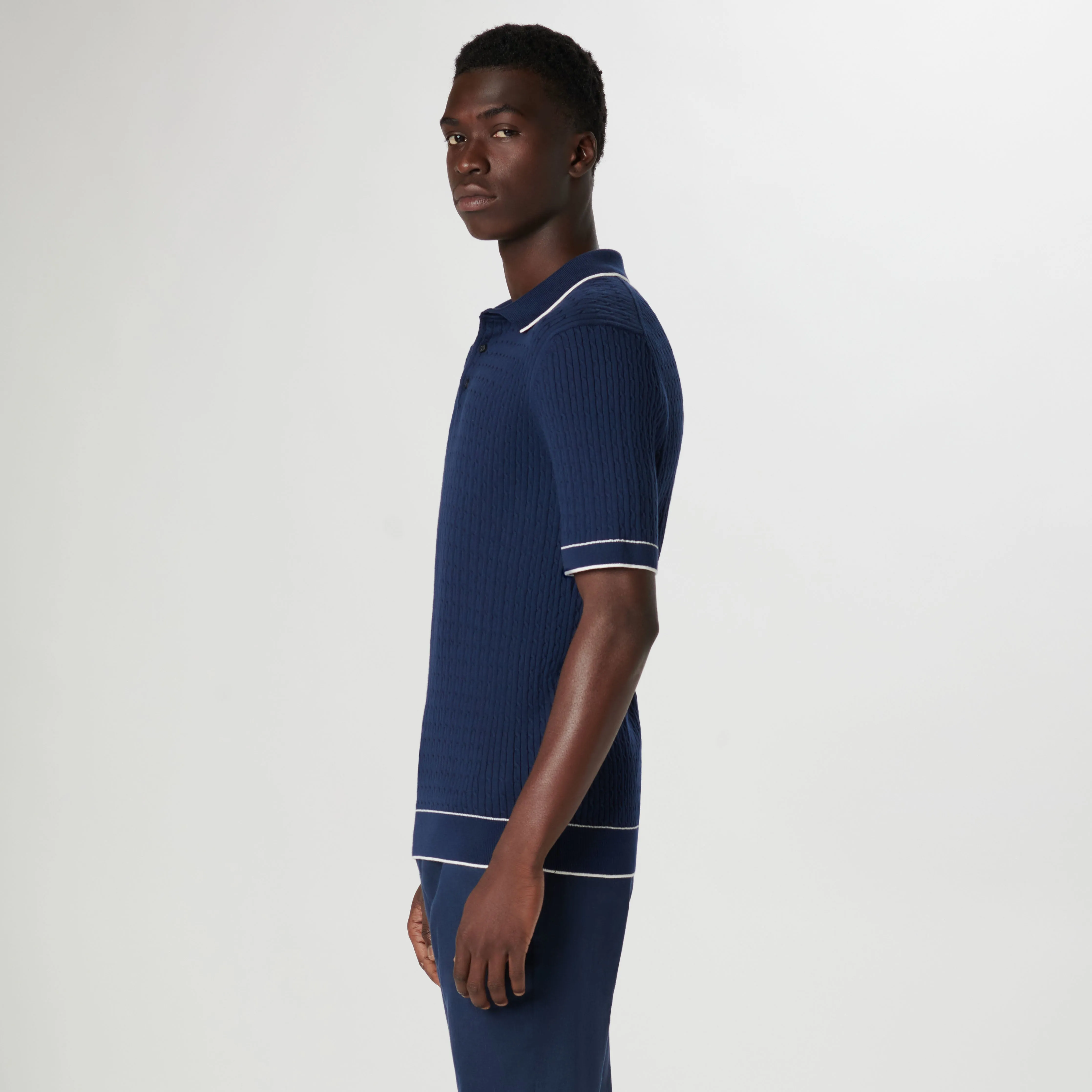 Cable Stitch Short Sleeve Polo Sweater sold by Bugatchi product image thumbnail 3