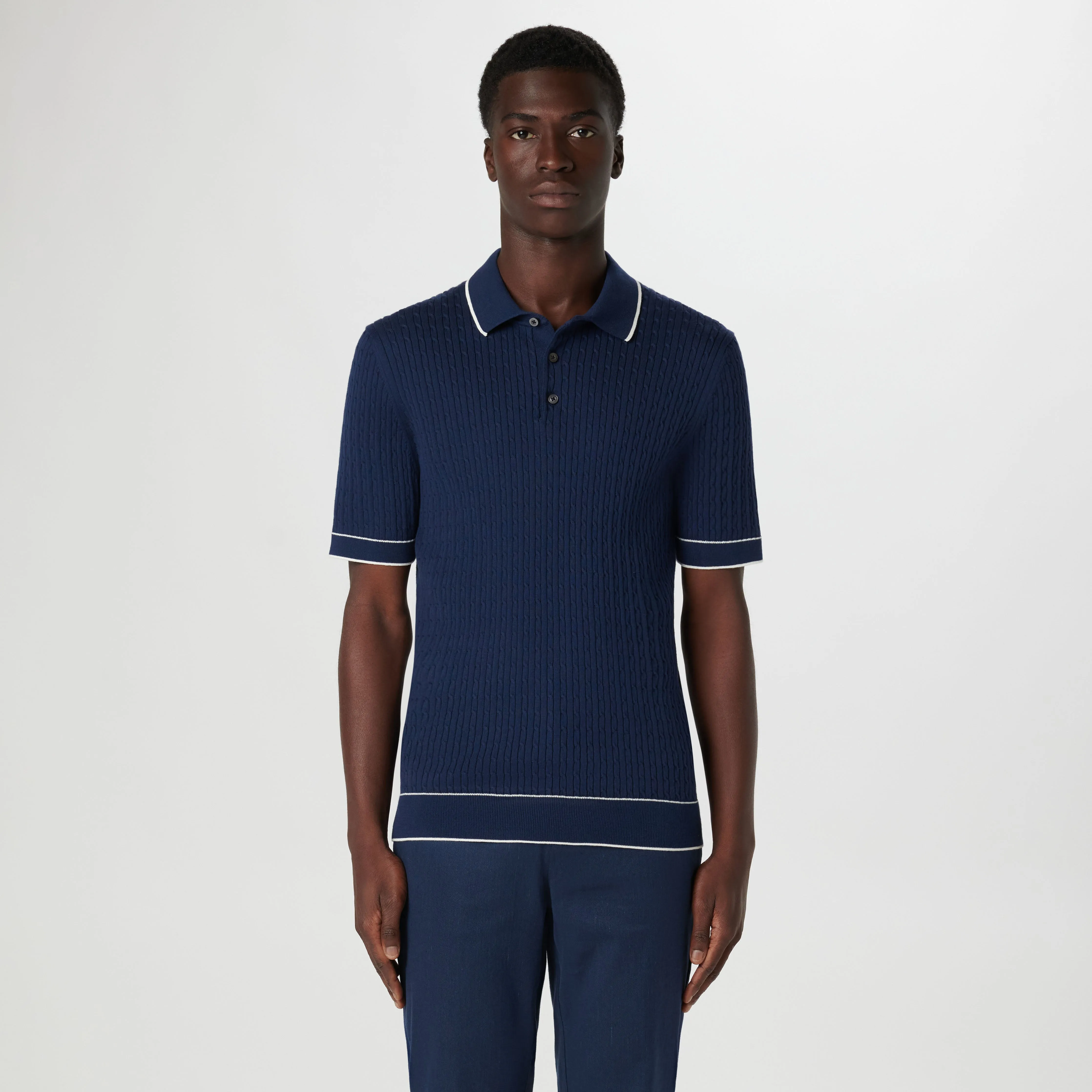 Cable Stitch Short Sleeve Polo Sweater sold by Bugatchi product image thumbnail 2