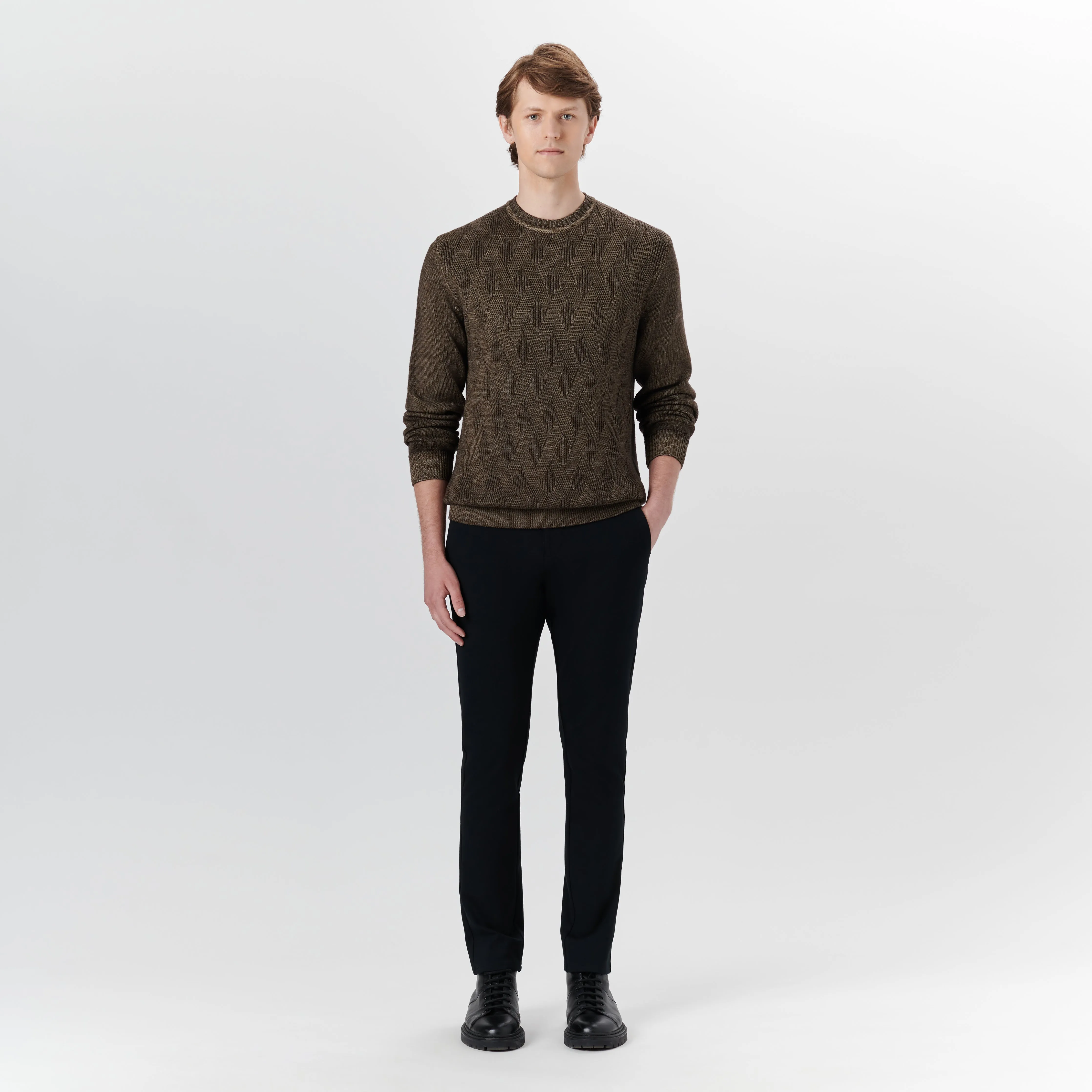 Super Merino Crew Neck Diamond Cable Sweater sold by Bugatchi product image thumbnail 5