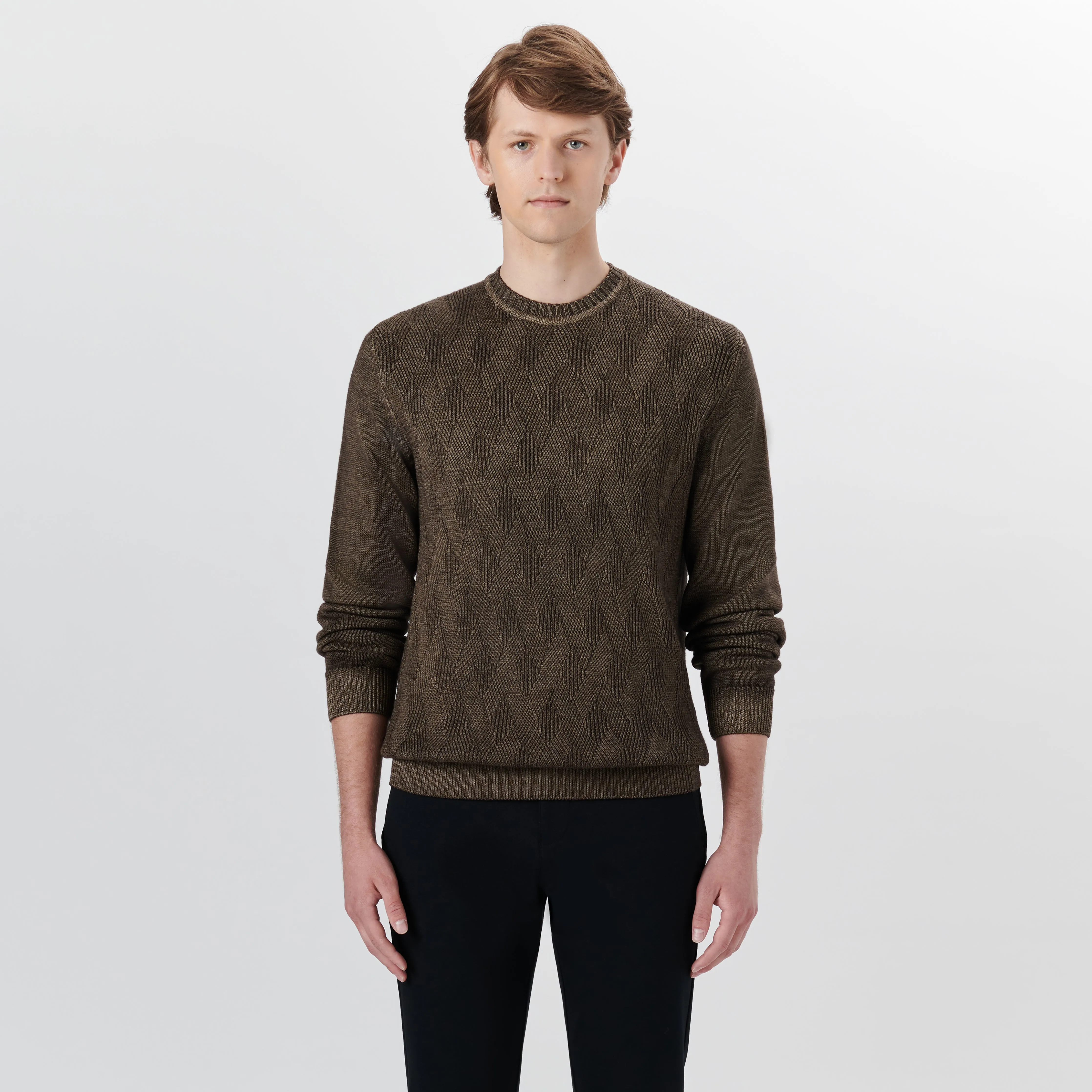 Super Merino Crew Neck Diamond Cable Sweater sold by Bugatchi product image thumbnail 2