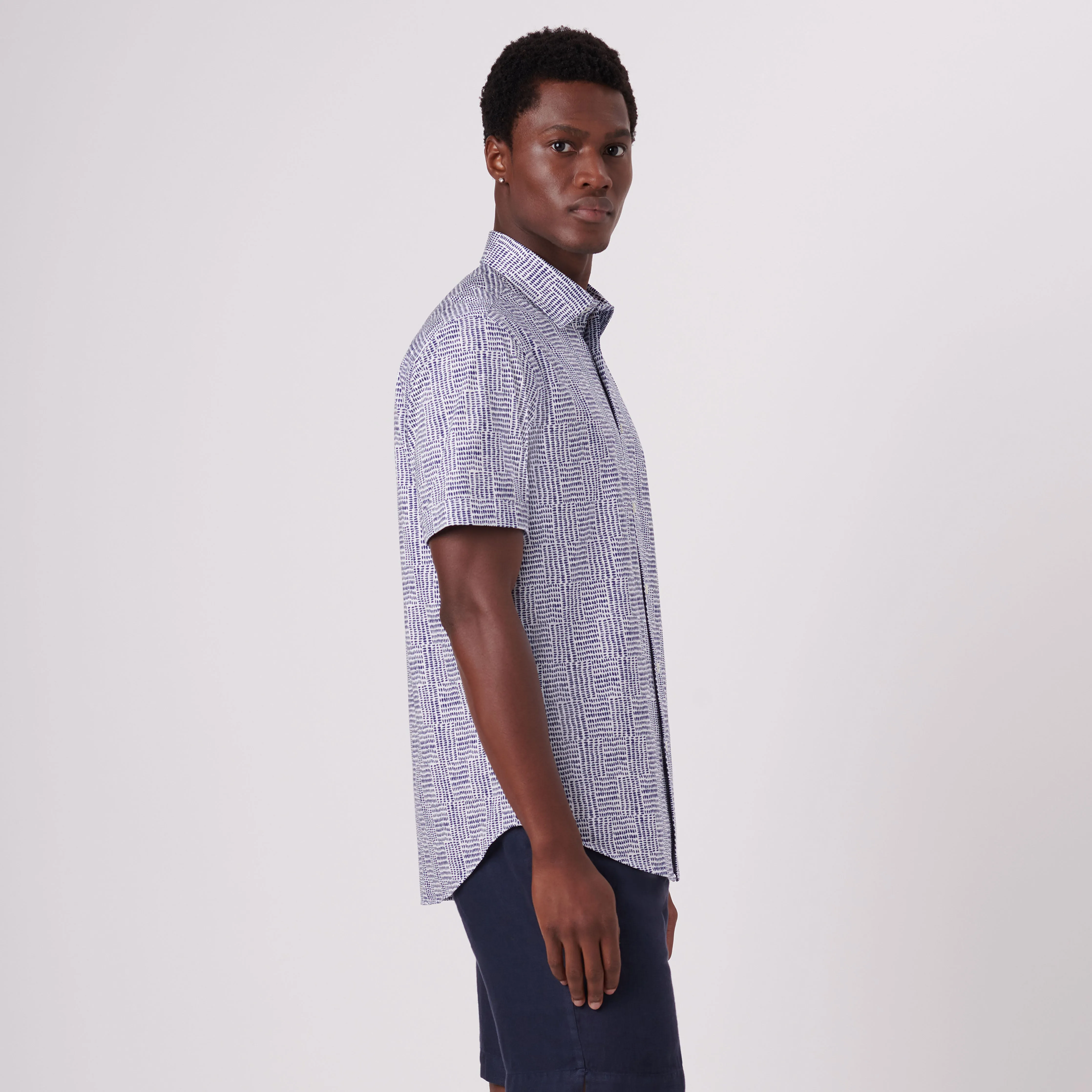 Miles Abstract Check Print OoohCotton Short Sleeve Shirt sold by Bugatchi product image thumbnail 3