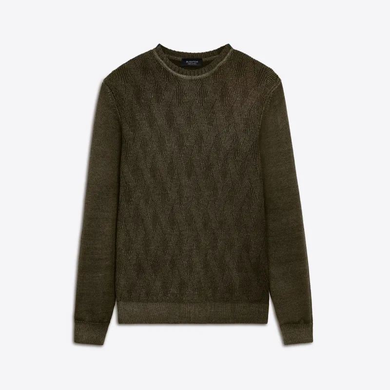Super Merino Crew Neck Diamond Cable Sweater sold by Bugatchi