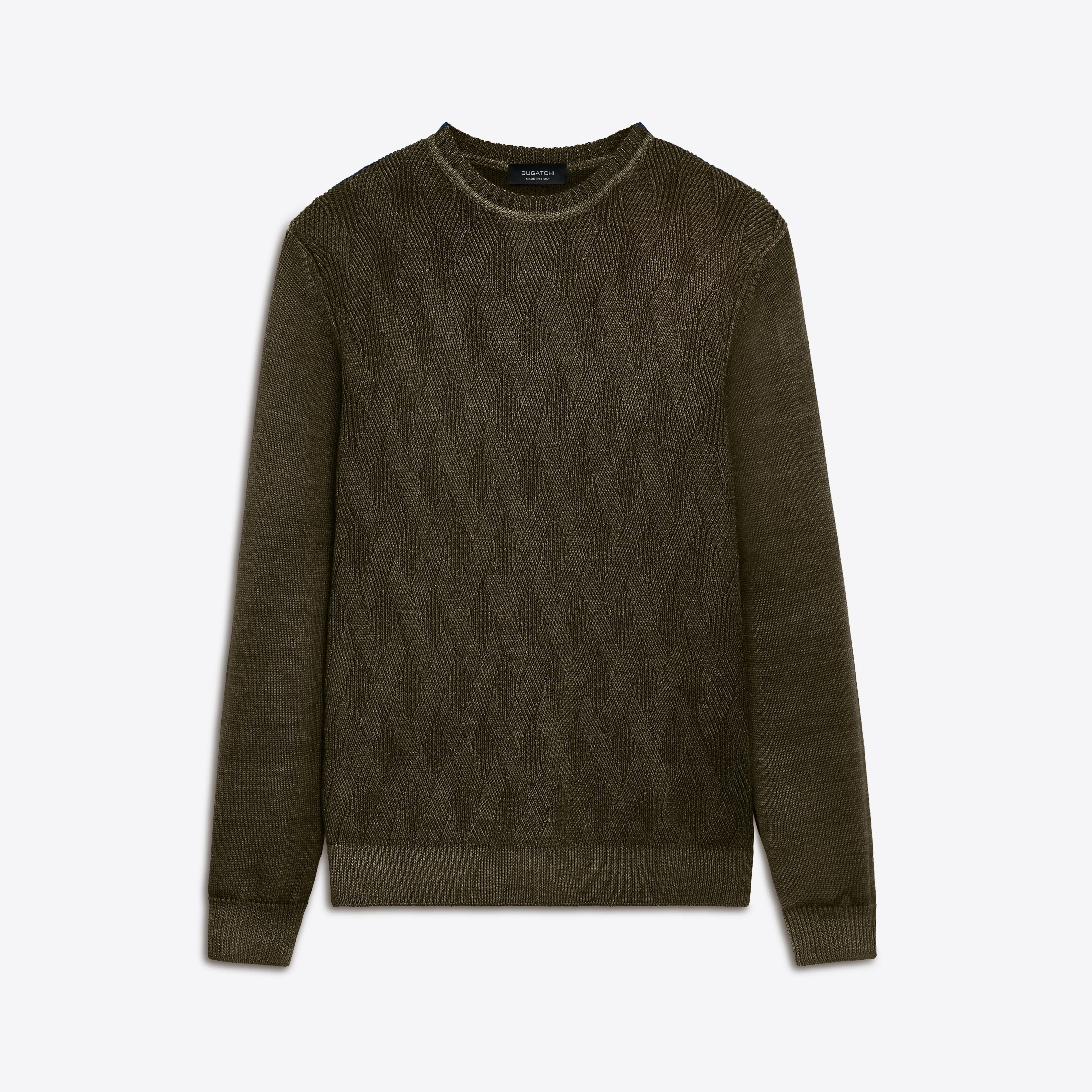 Super Merino Crew Neck Diamond Cable Sweater sold by Bugatchi