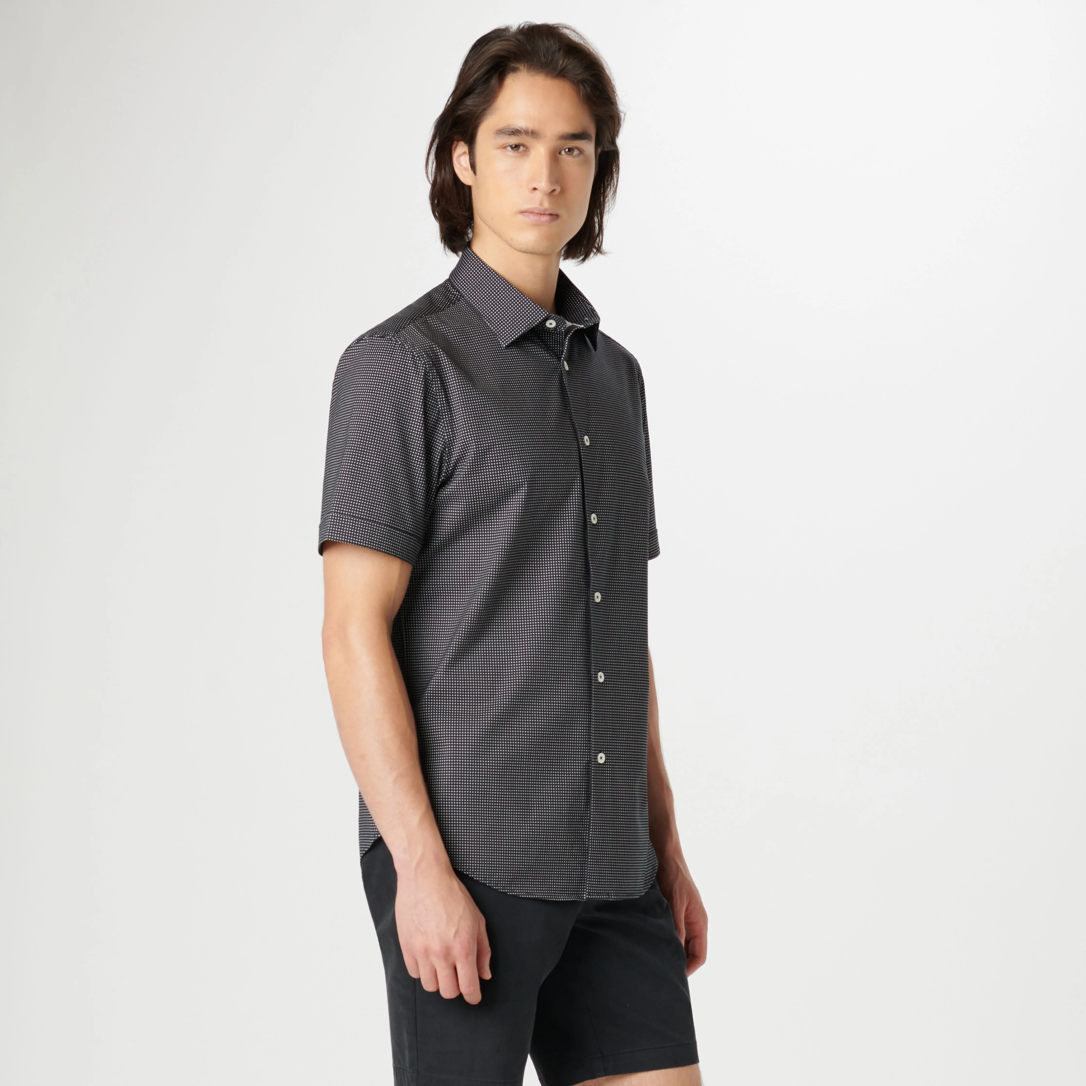 Miles Pin Dot OoohCotton Short Sleeve Shirt sold by Bugatchi product image thumbnail 3
