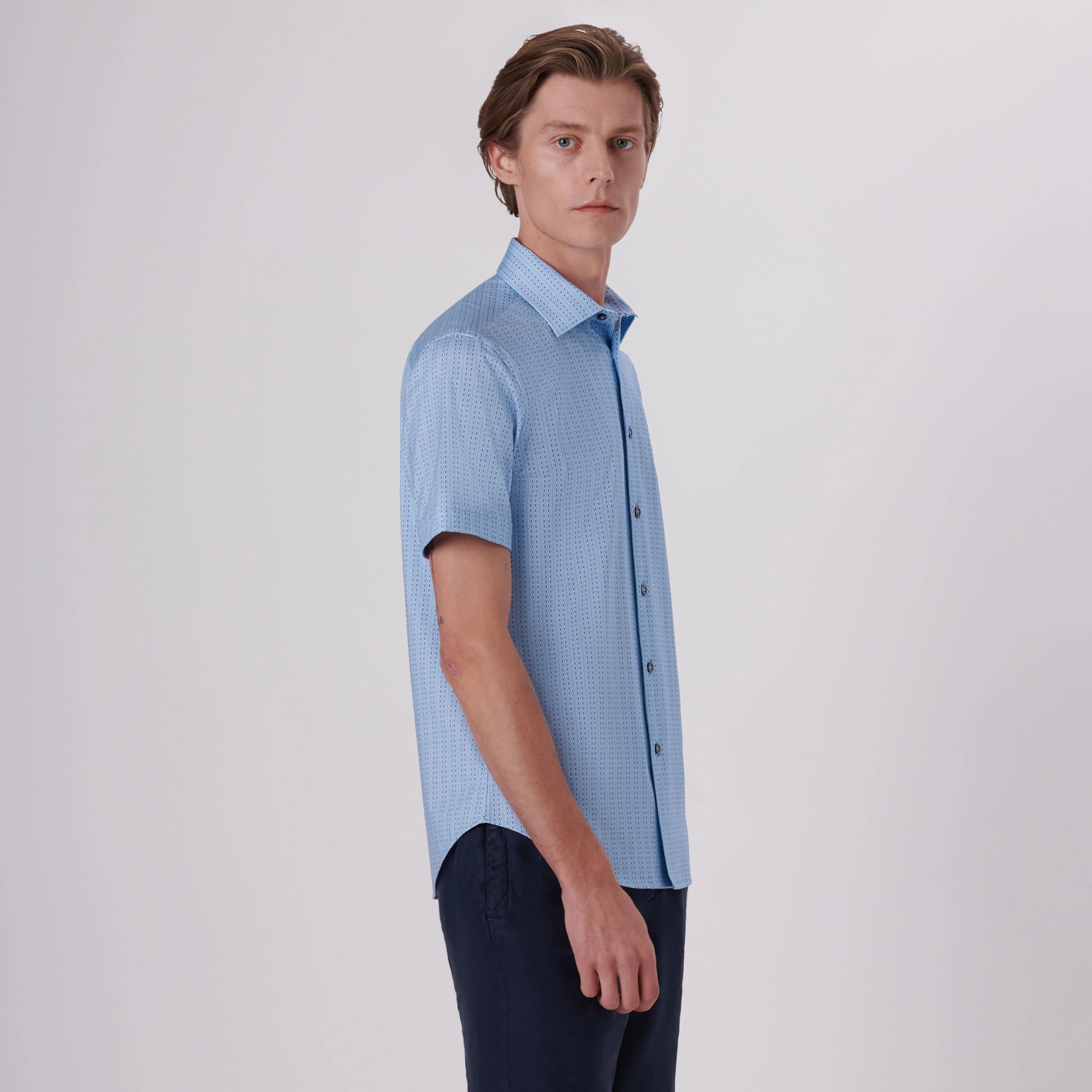 Miles Chain Link Stripe Print OoohCotton Short Sleeve Shirt sold by Bugatchi product image thumbnail 3