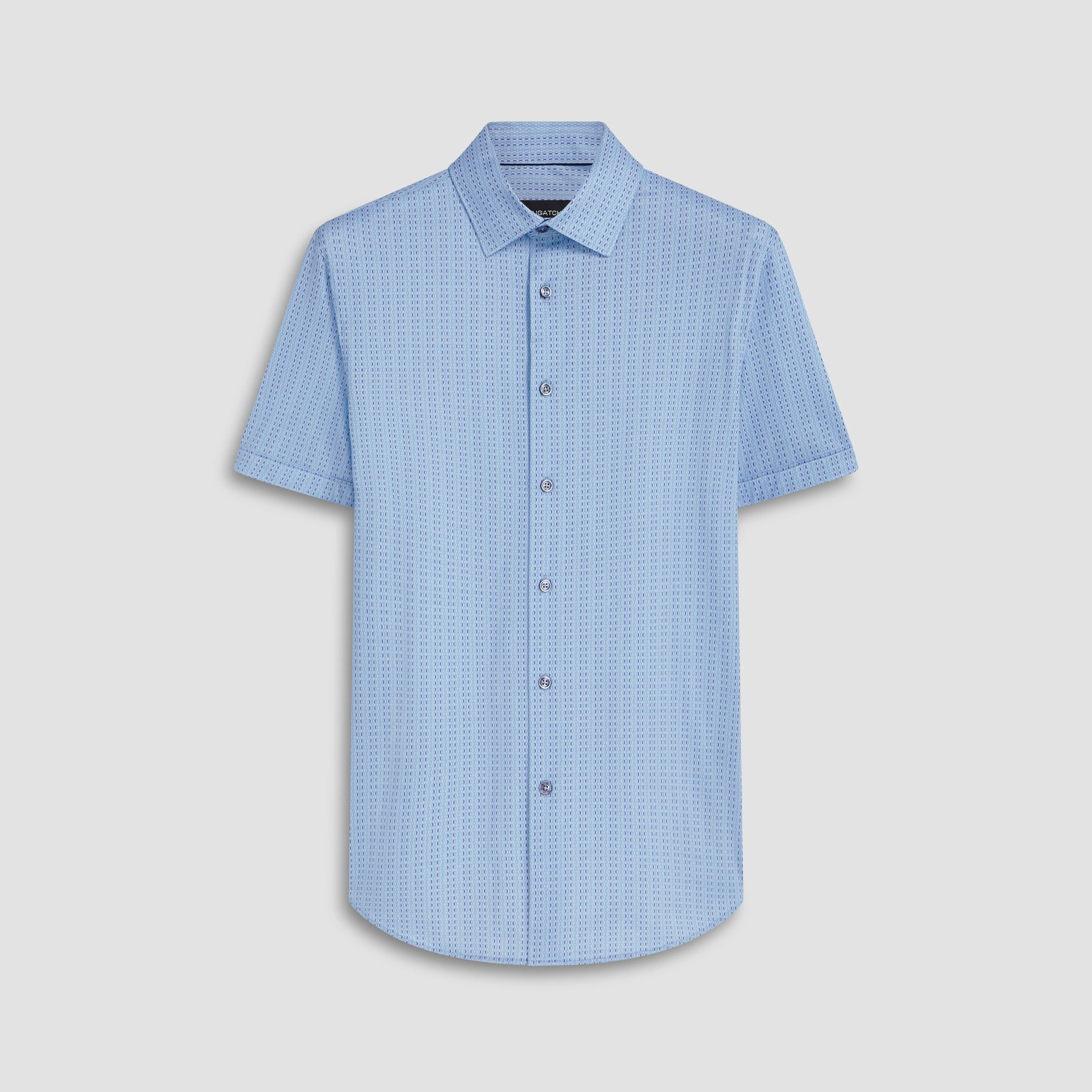 Miles Chain Link Stripe Print OoohCotton Short Sleeve Shirt sold by Bugatchi