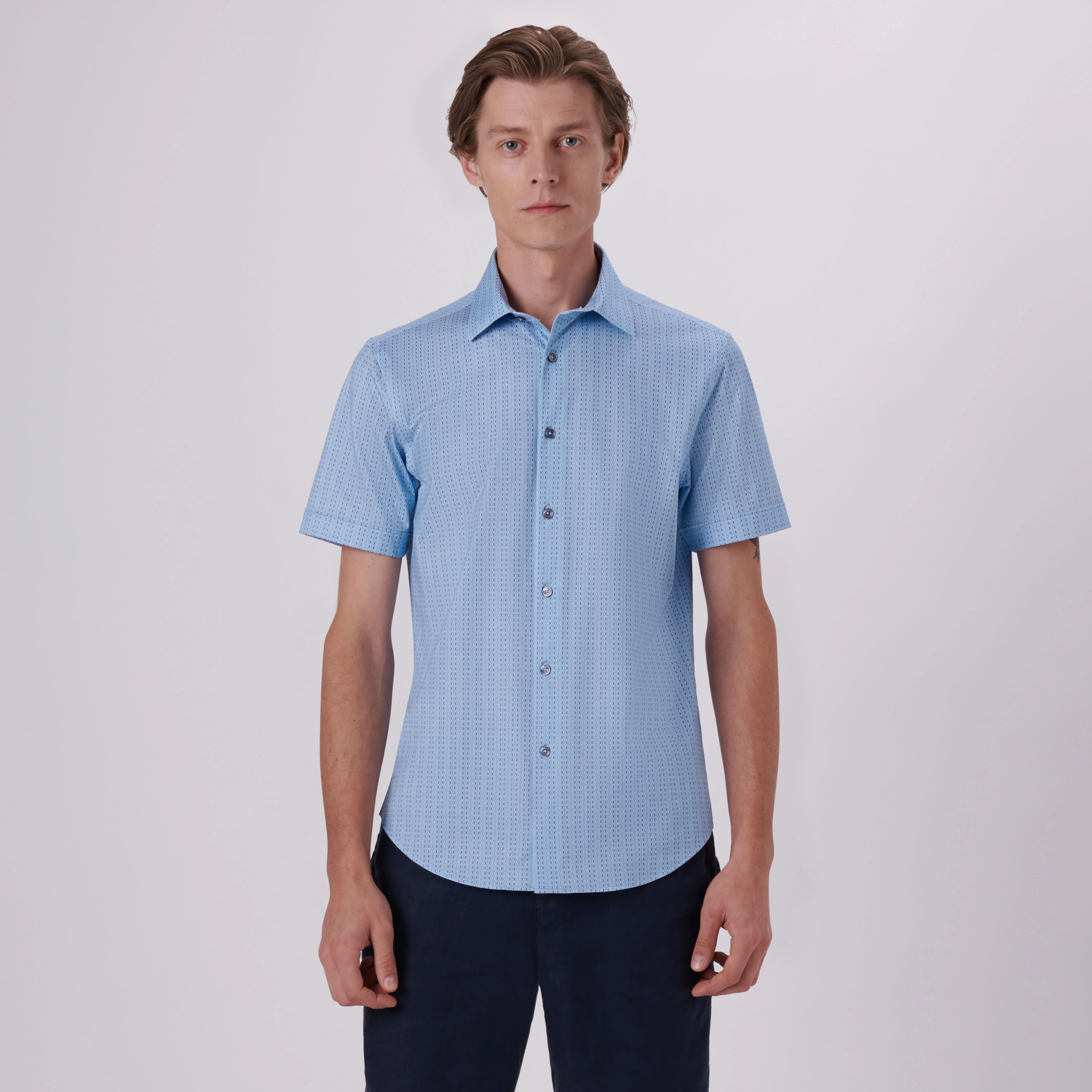 Miles Chain Link Stripe Print OoohCotton Short Sleeve Shirt sold by Bugatchi product image thumbnail 2