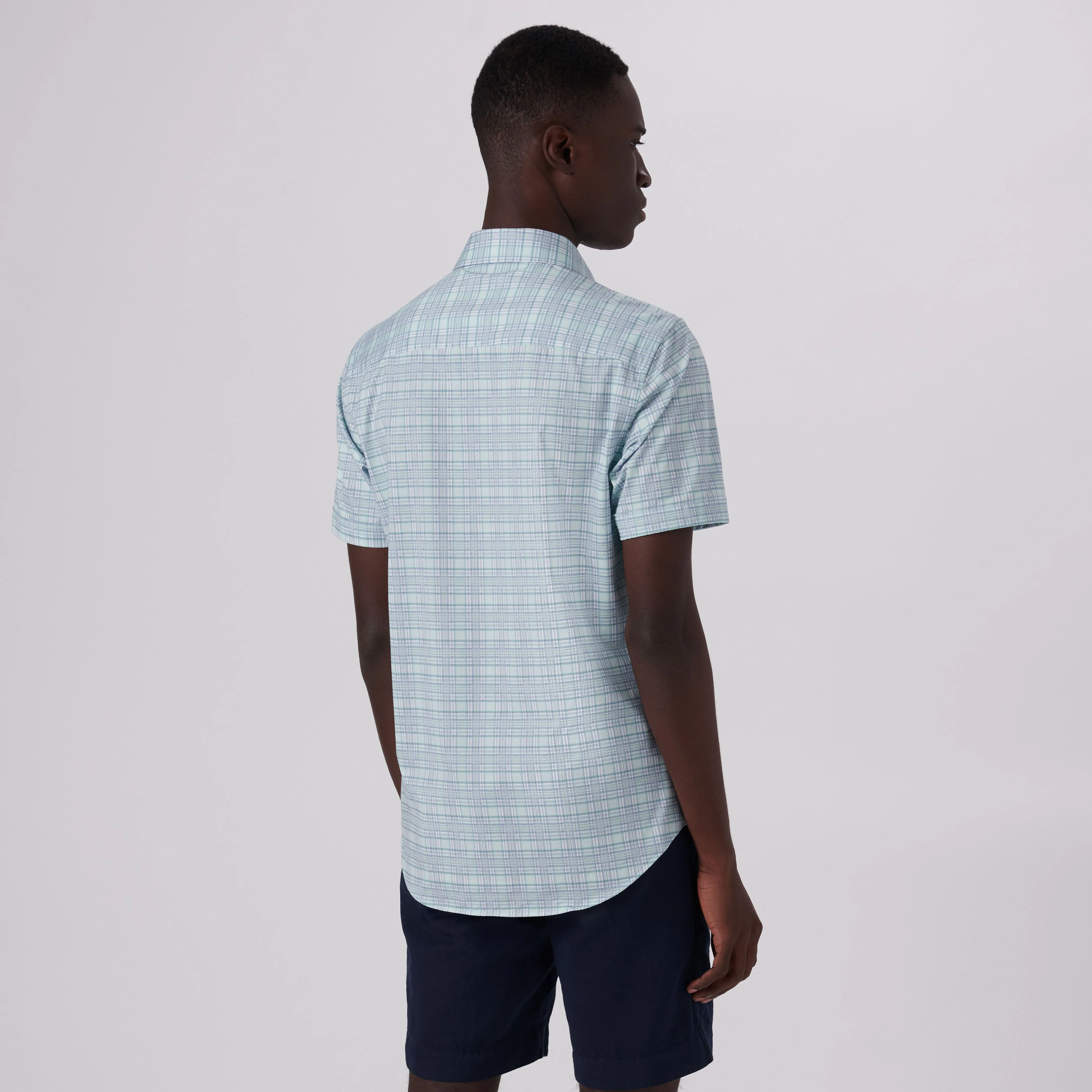 Miles Plaid Check Print OoohCotton Short Sleeve Shirt sold by Bugatchi product image thumbnail 4