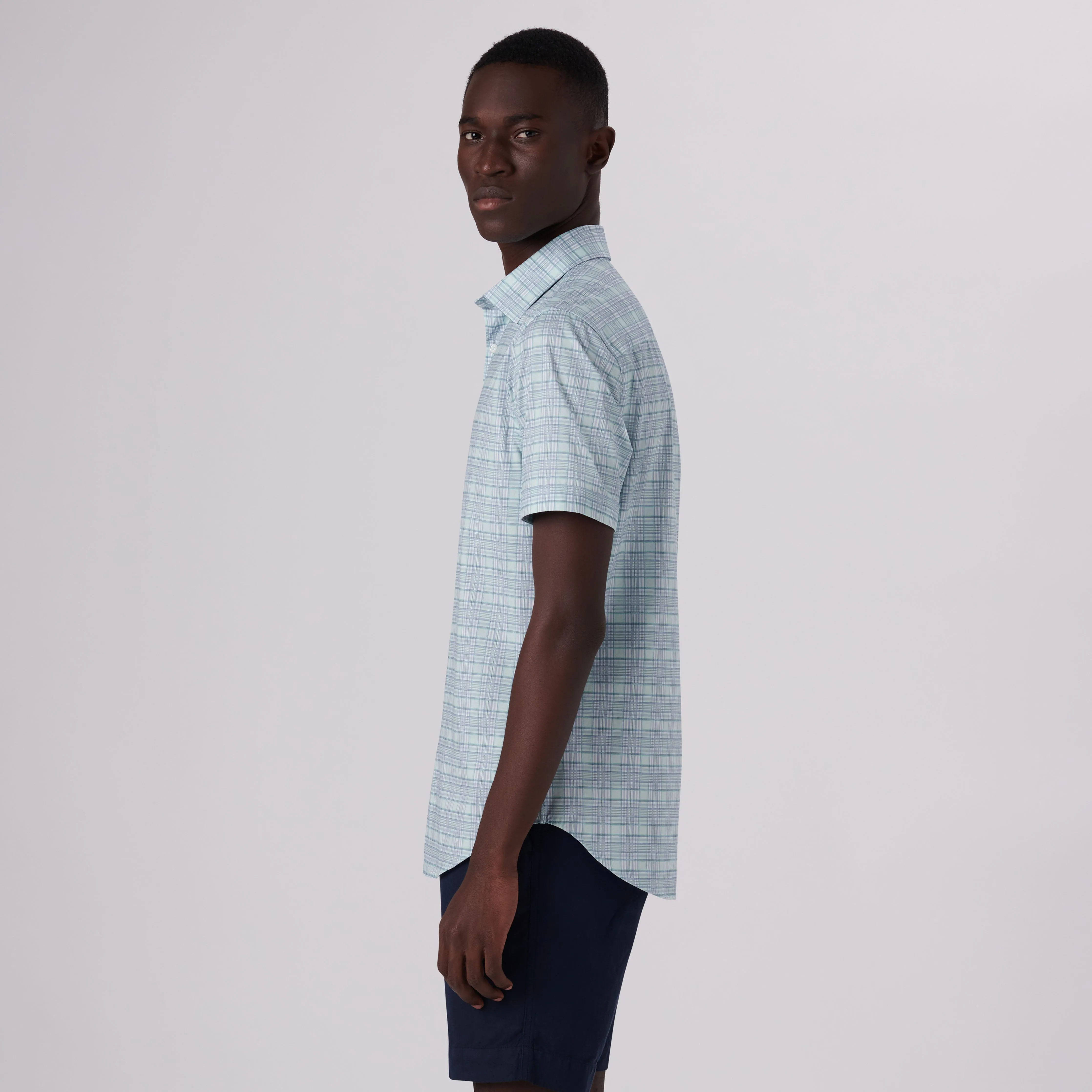 Miles Plaid Check Print OoohCotton Short Sleeve Shirt sold by Bugatchi product image thumbnail 3