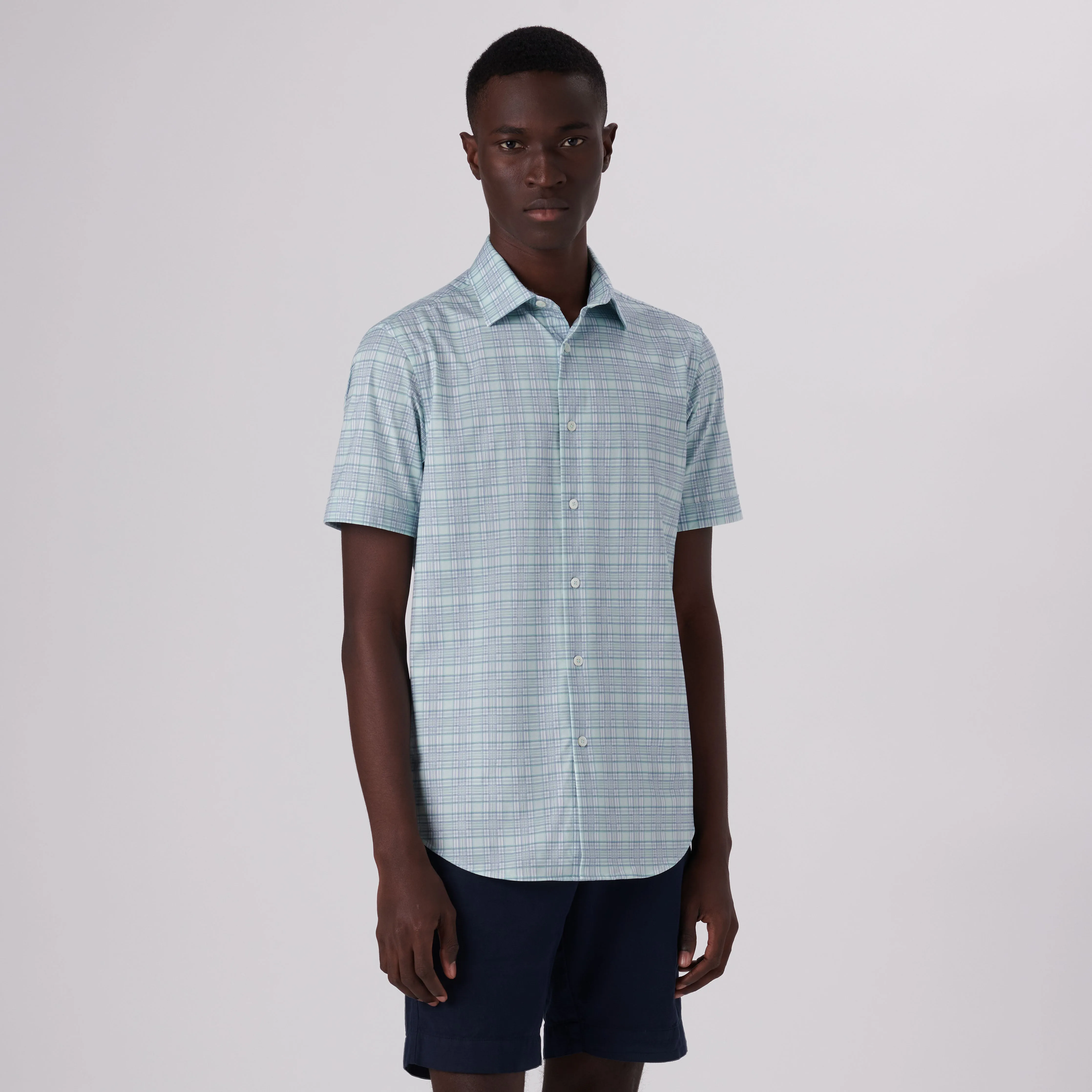 Miles Plaid Check Print OoohCotton Short Sleeve Shirt sold by Bugatchi product image thumbnail 2