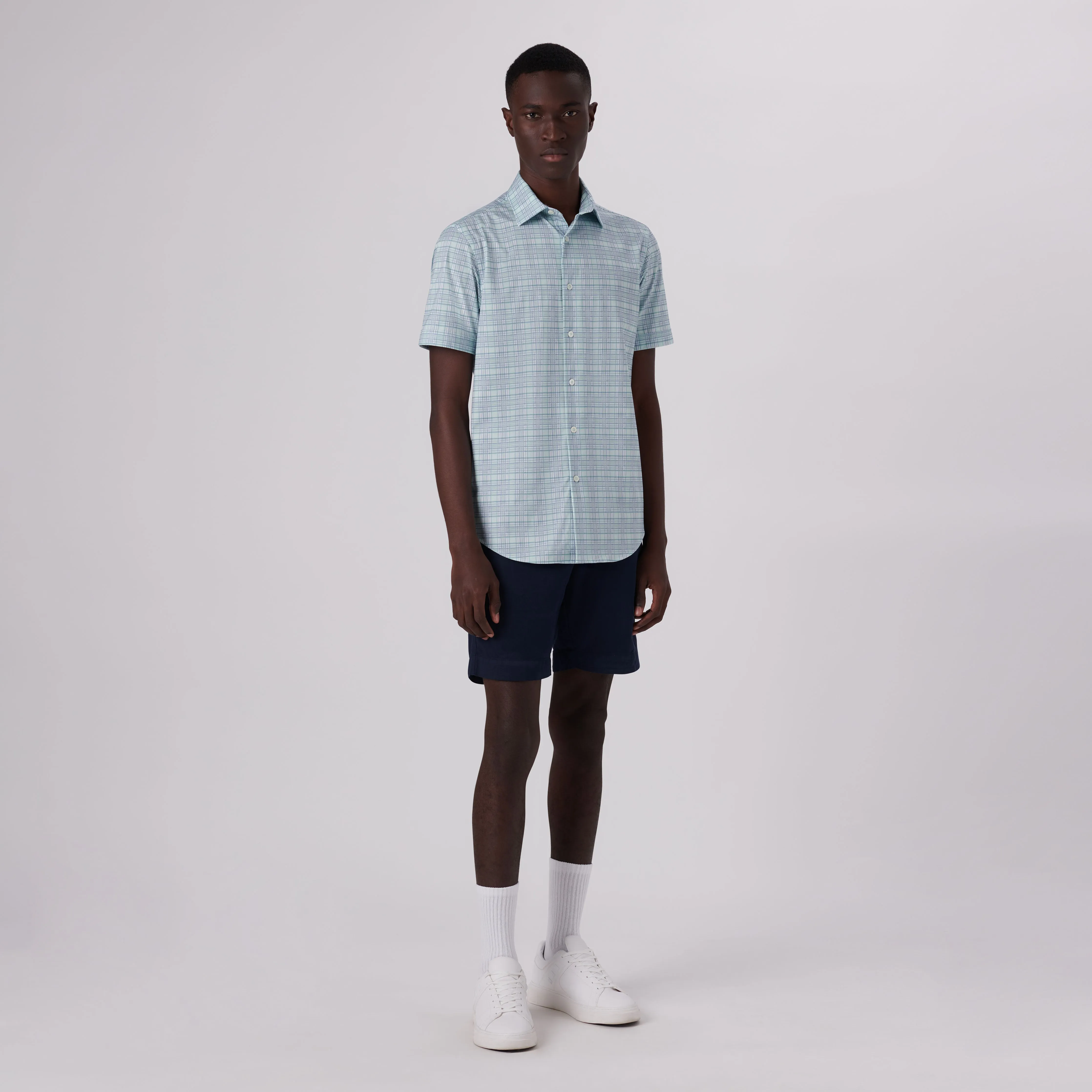 Miles Plaid Check Print OoohCotton Short Sleeve Shirt sold by Bugatchi product image thumbnail 5