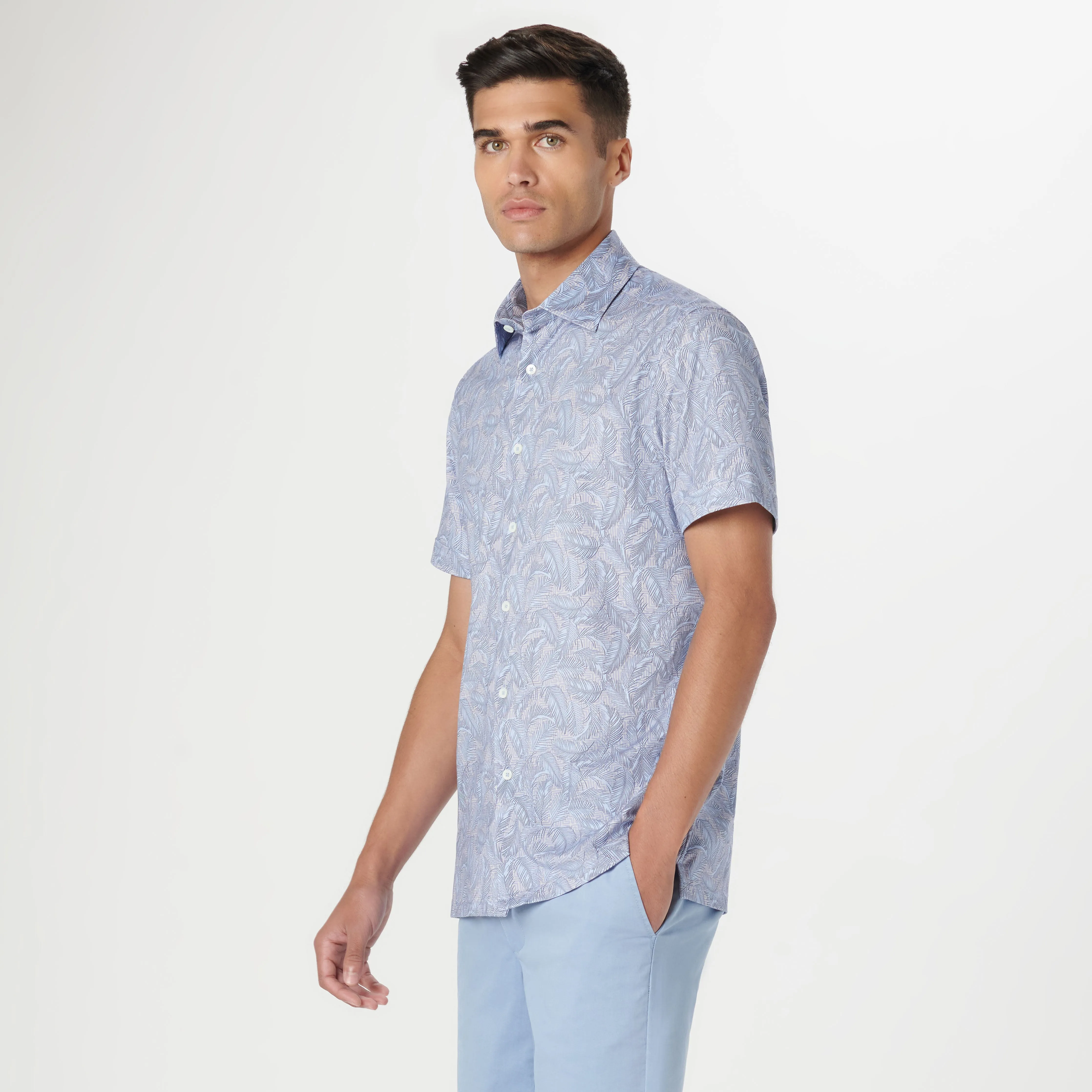 Milo Leaf Print OoohCotton Short Sleeve Shirt sold by Bugatchi product image thumbnail 3