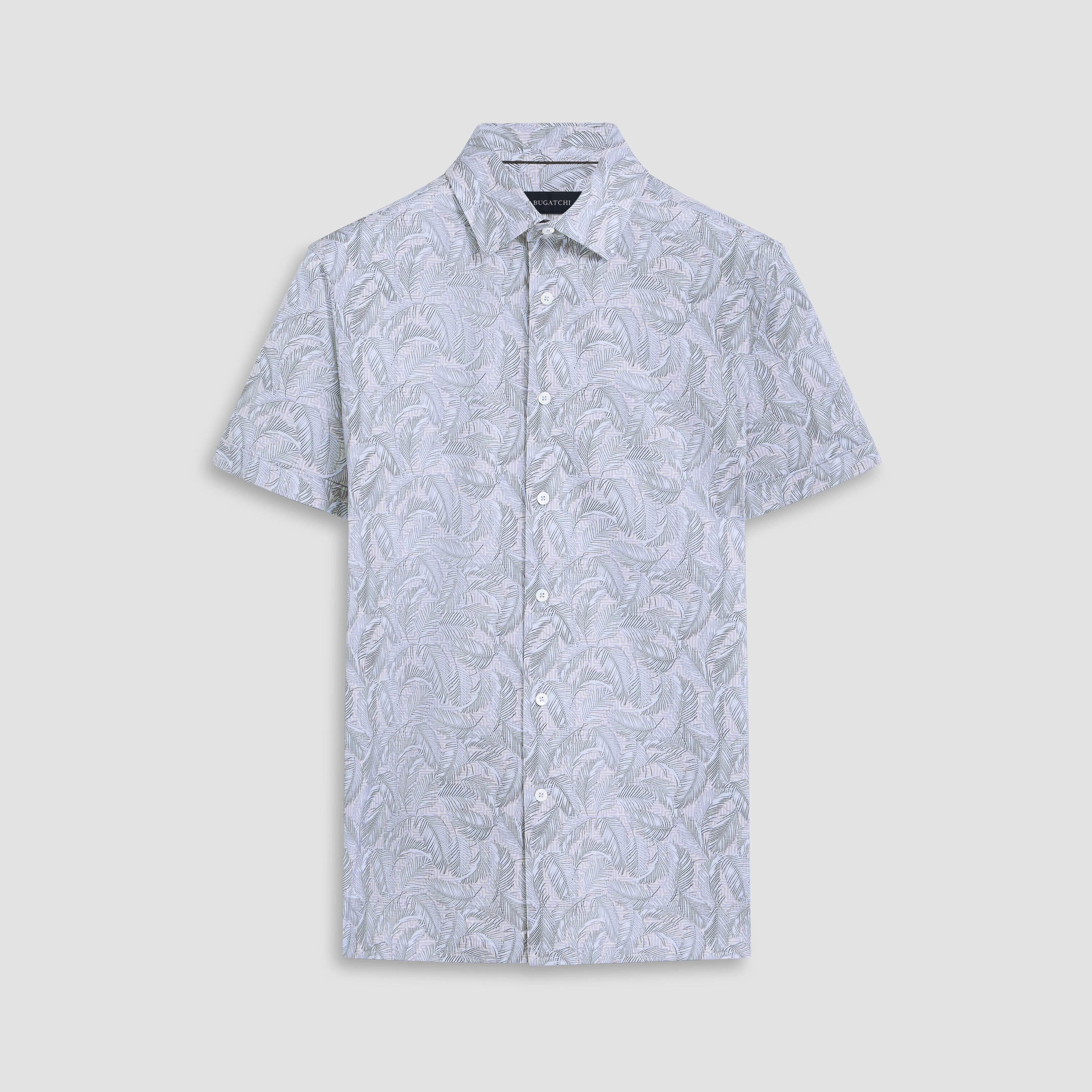 Milo Leaf Print OoohCotton Short Sleeve Shirt sold by Bugatchi