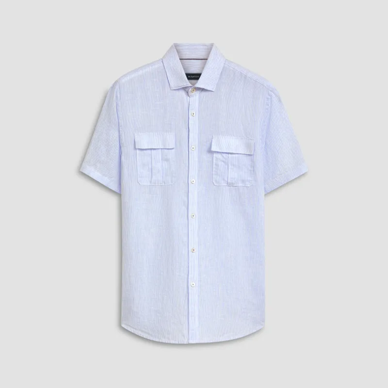 Orson Pin Striped Short Sleeve Linen Shirt sold by Bugatchi