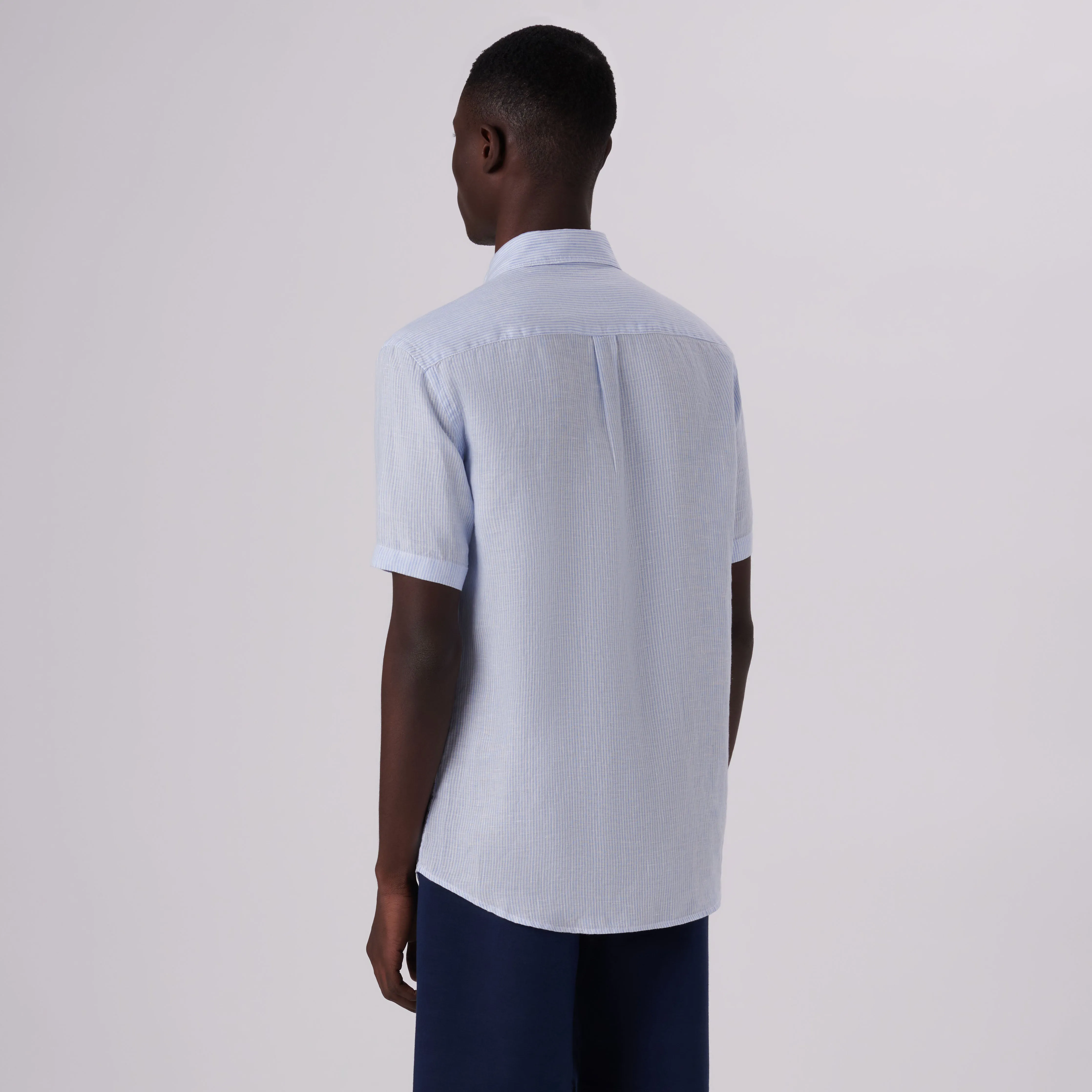 Orson Pin Striped Short Sleeve Linen Shirt sold by Bugatchi product image thumbnail 4