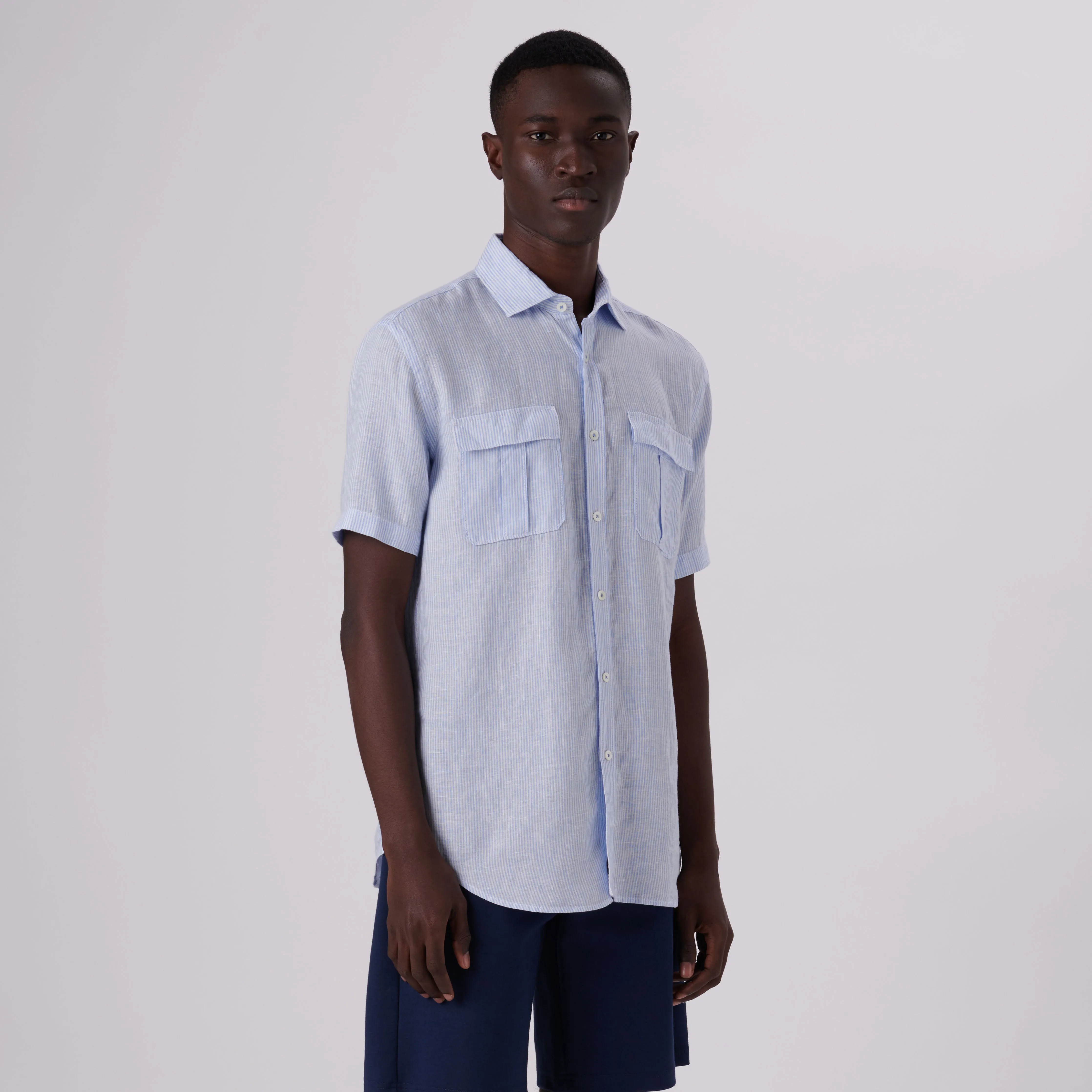 Orson Pin Striped Short Sleeve Linen Shirt sold by Bugatchi product image thumbnail 2