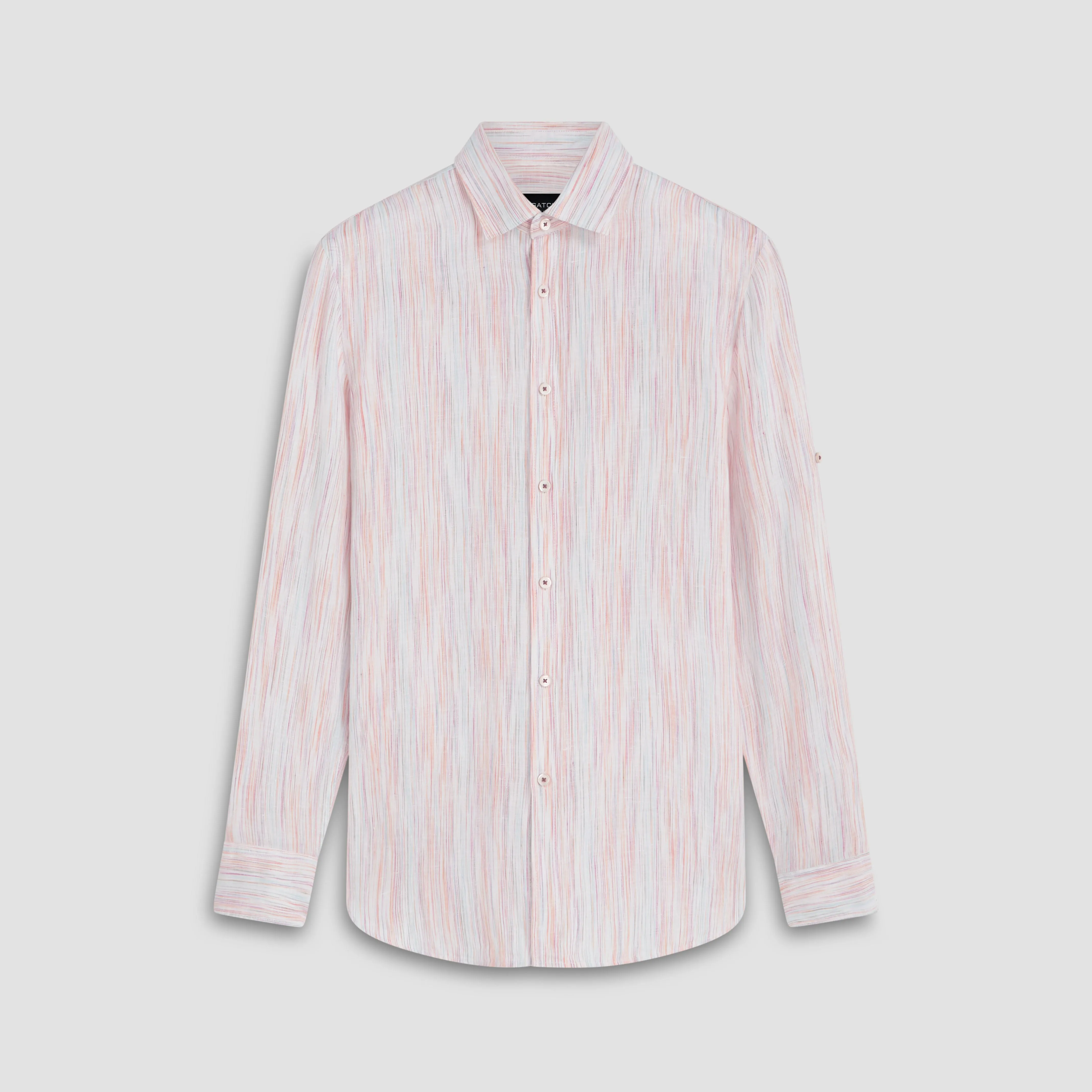 Julian Chalk Stripe Linen Shirt sold by Bugatchi