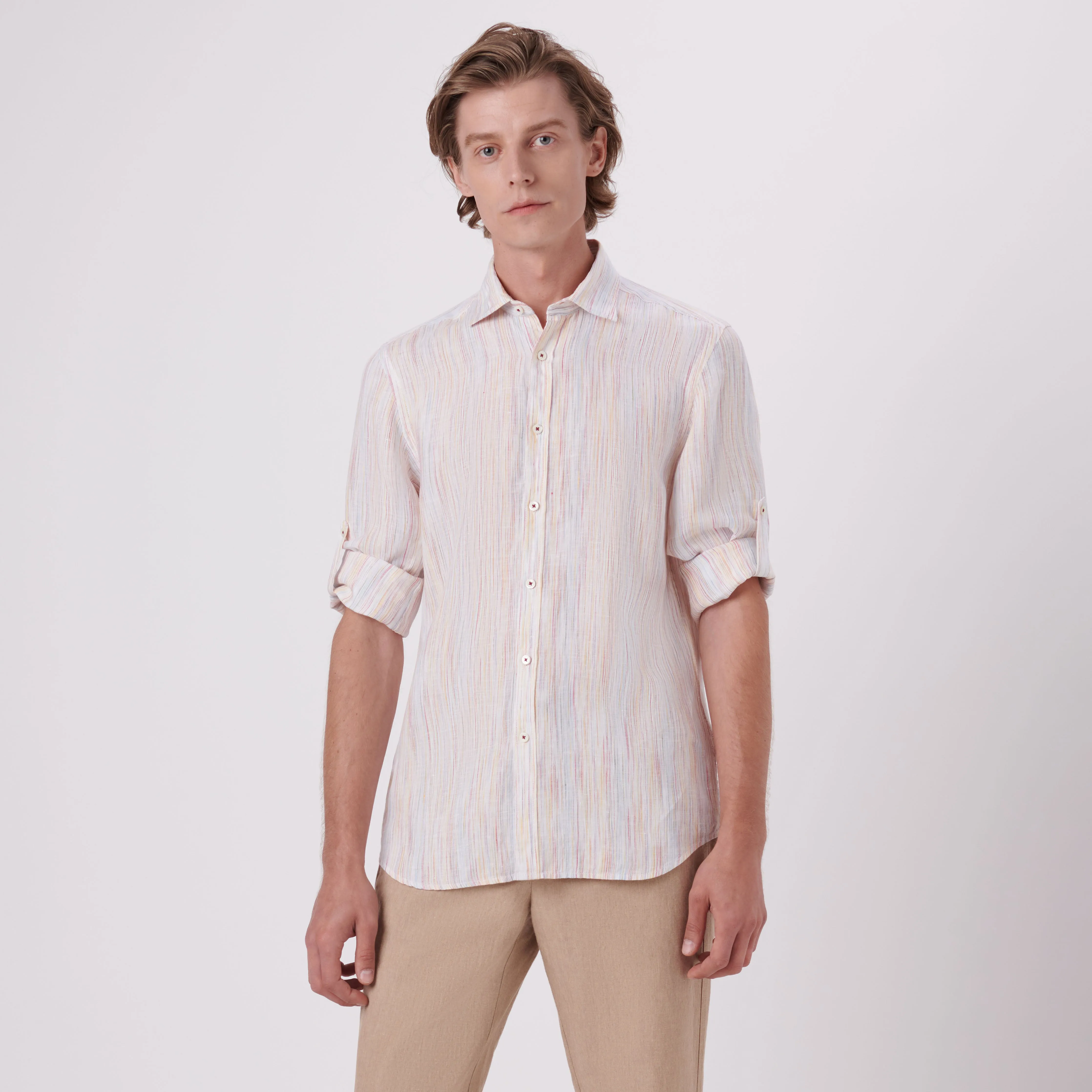 Julian Chalk Stripe Linen Shirt sold by Bugatchi product image thumbnail 2
