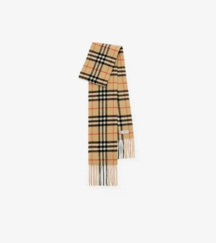 Narrow Check Cashmere Scarf in Sand beige | Burberry® Official sold by Burberry