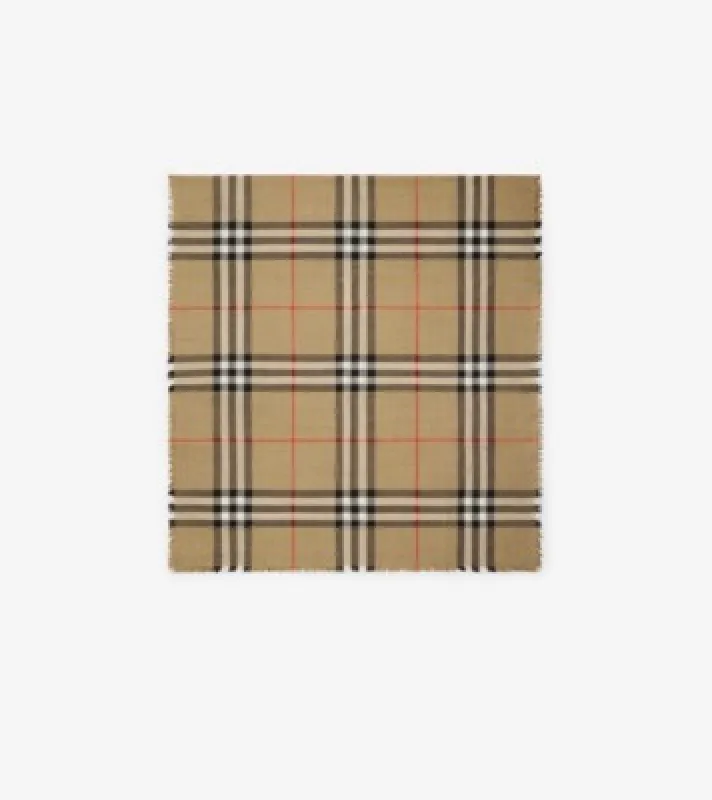 Reversible Check Wool Silk Scarf in Sand beige/vole brown | Burberry® Official sold by Burberry