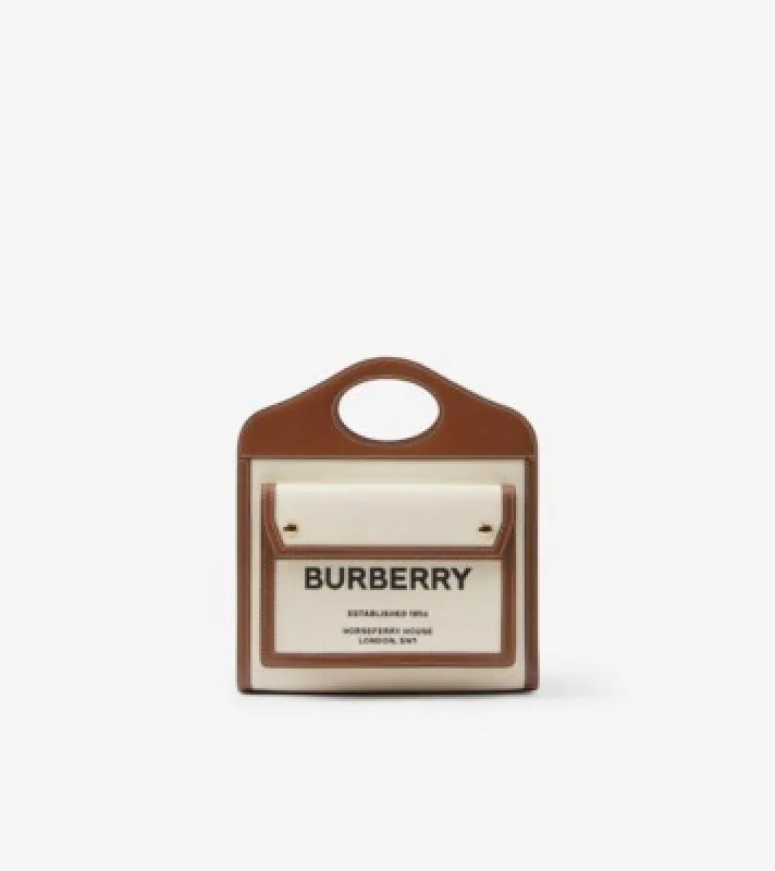 Mini Pocket Bag in Natural/malt brown - Women, Canvas | Burberry® Official sold by Burberry