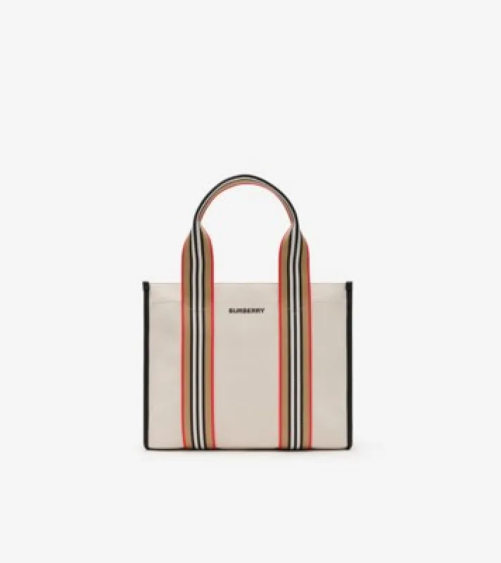 Small Icon Stripe Trim Canvas Tote in Natural beige - Women | Burberry® Official made by Burberry