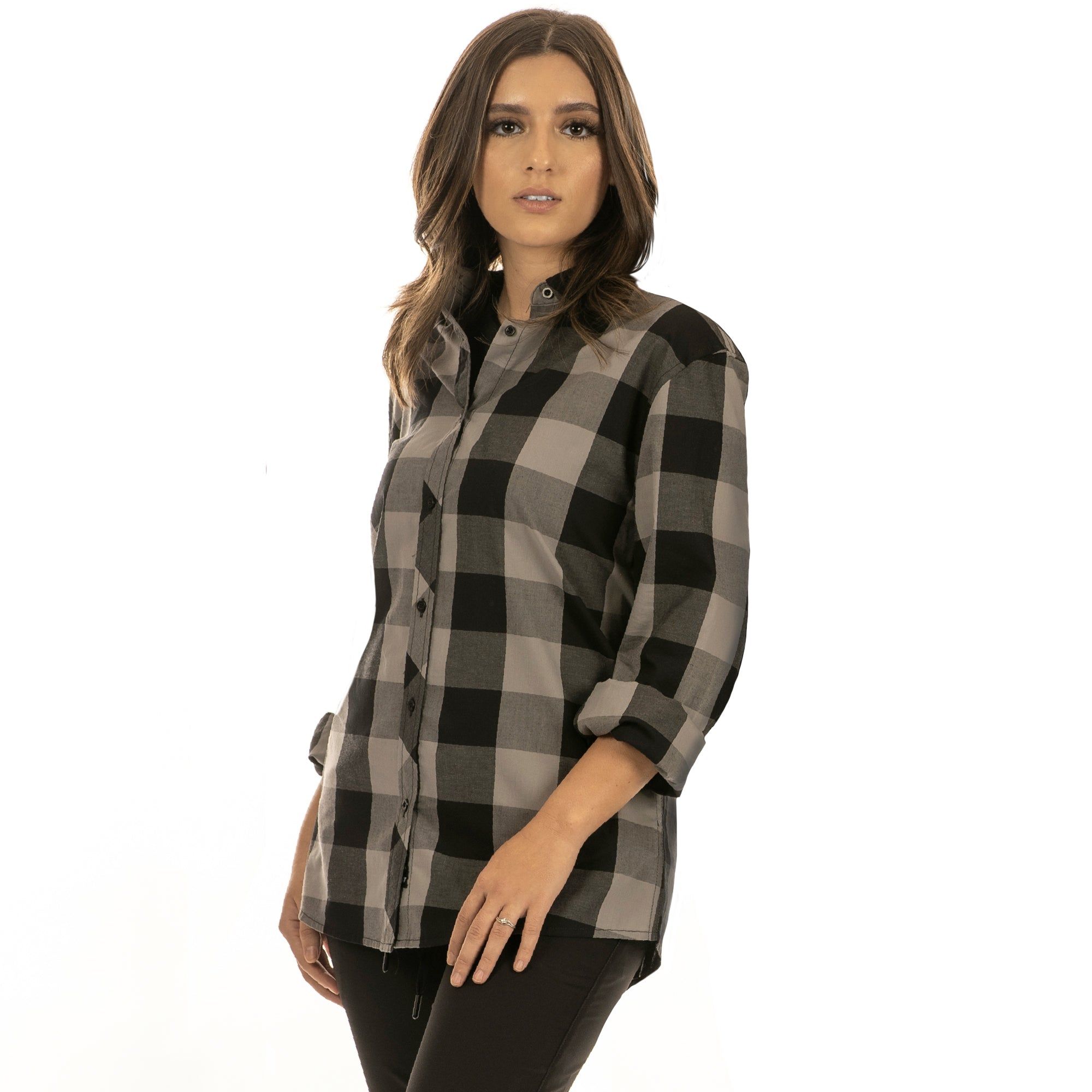 LADIES LONG SLEEVE AMERICAN BUFFALO PLAID WOVEN SHIRT sold by Burnside