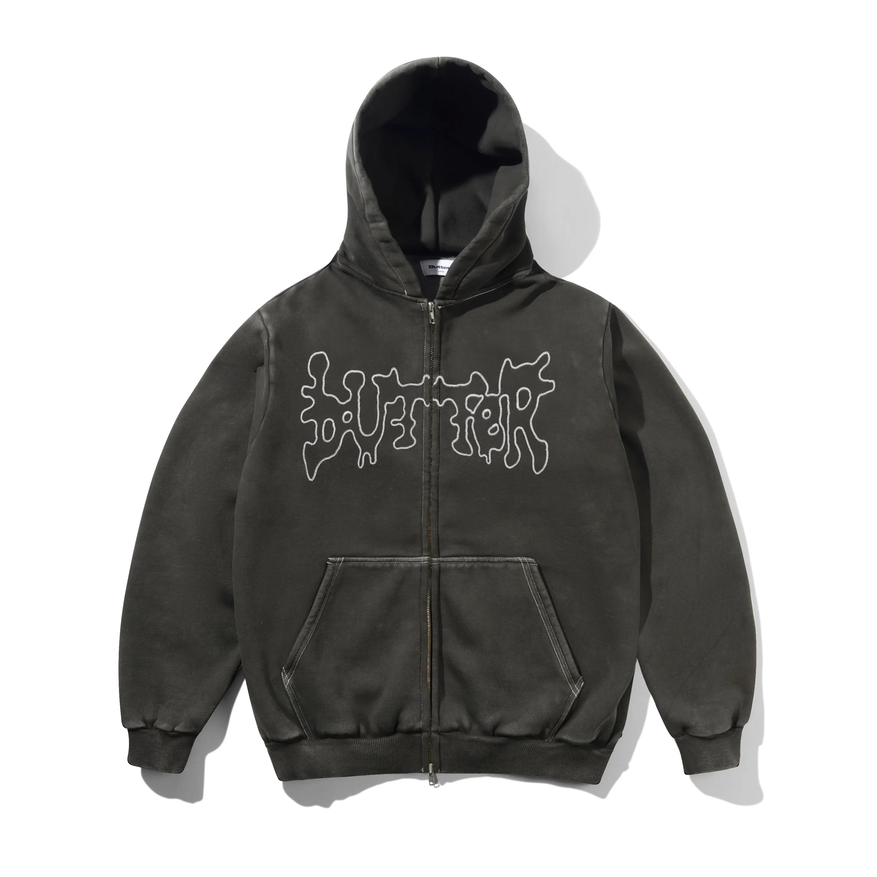 Blotch Zip-Thru Hood, Washed Black sold by Butter