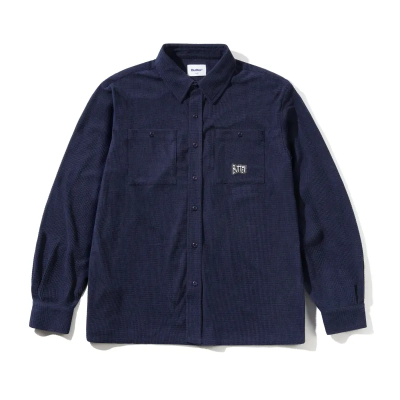 Grid Cord Overshirt, Navy made by Butter