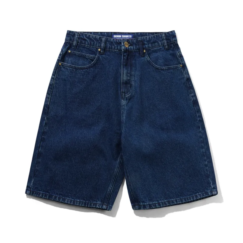Baggy Denim Shorts, Dark Blue sold by Butter