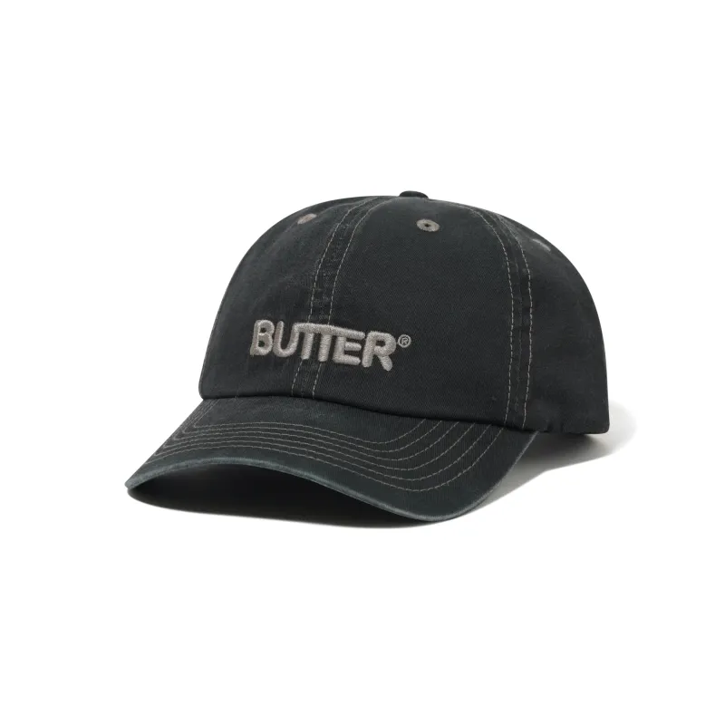 Rounded Logo 6 Panel Cap, Washed Black made by Butter