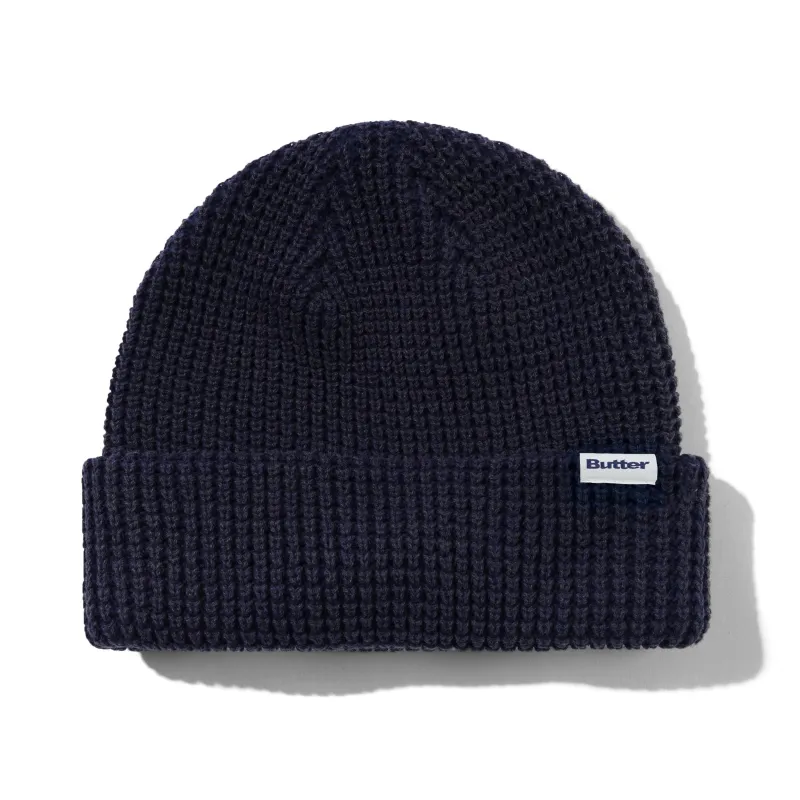 Distressed Waffle Knit Beanie, Washed Navy made by Butter