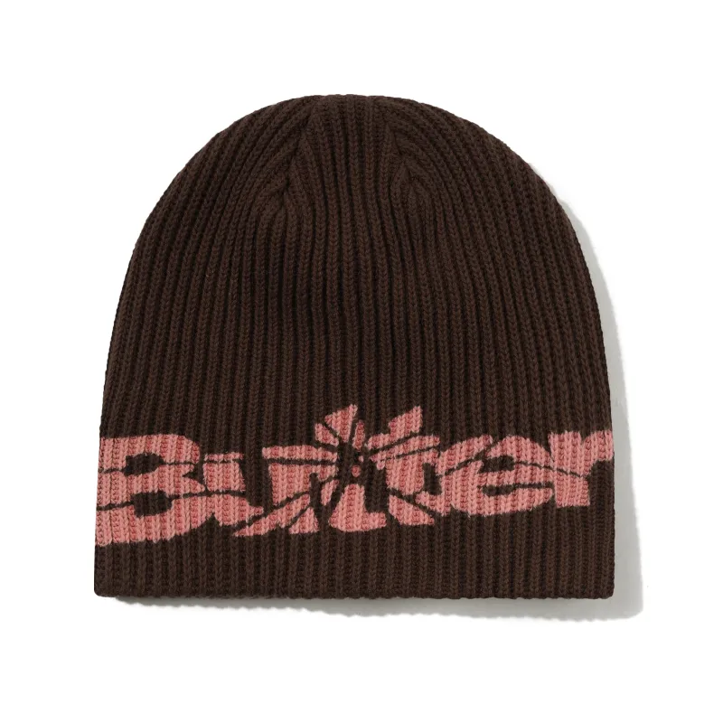 Smashed Logo Knit Skully Beanie, Brown made by Butter
