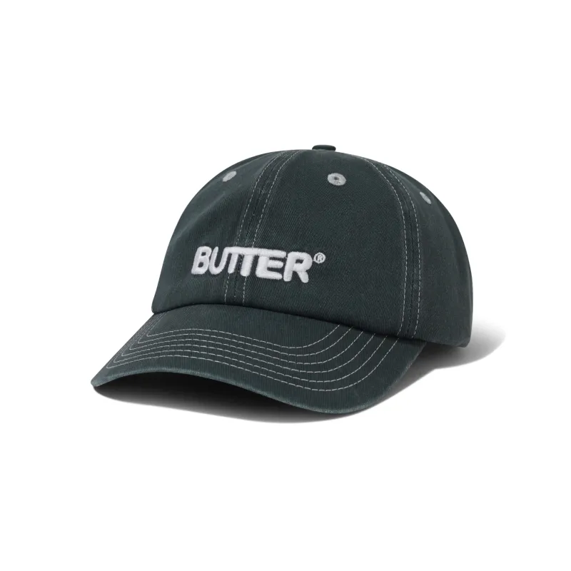Rounded Logo 6 Panel Cap, Washed Black sold by Butter