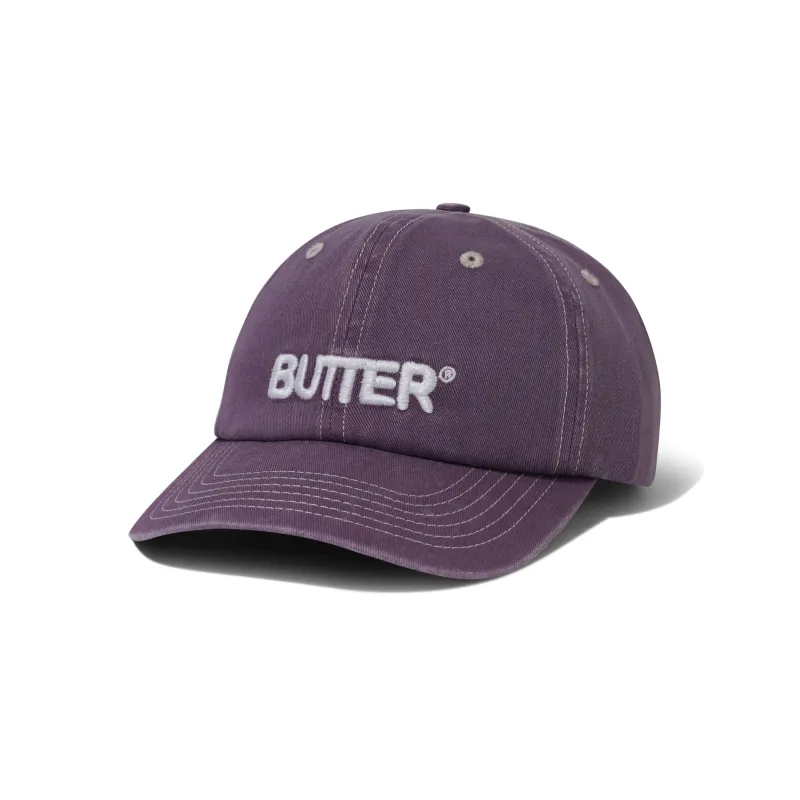 Rounded Logo 6 Panel Cap, Washed Eggplant made by Butter