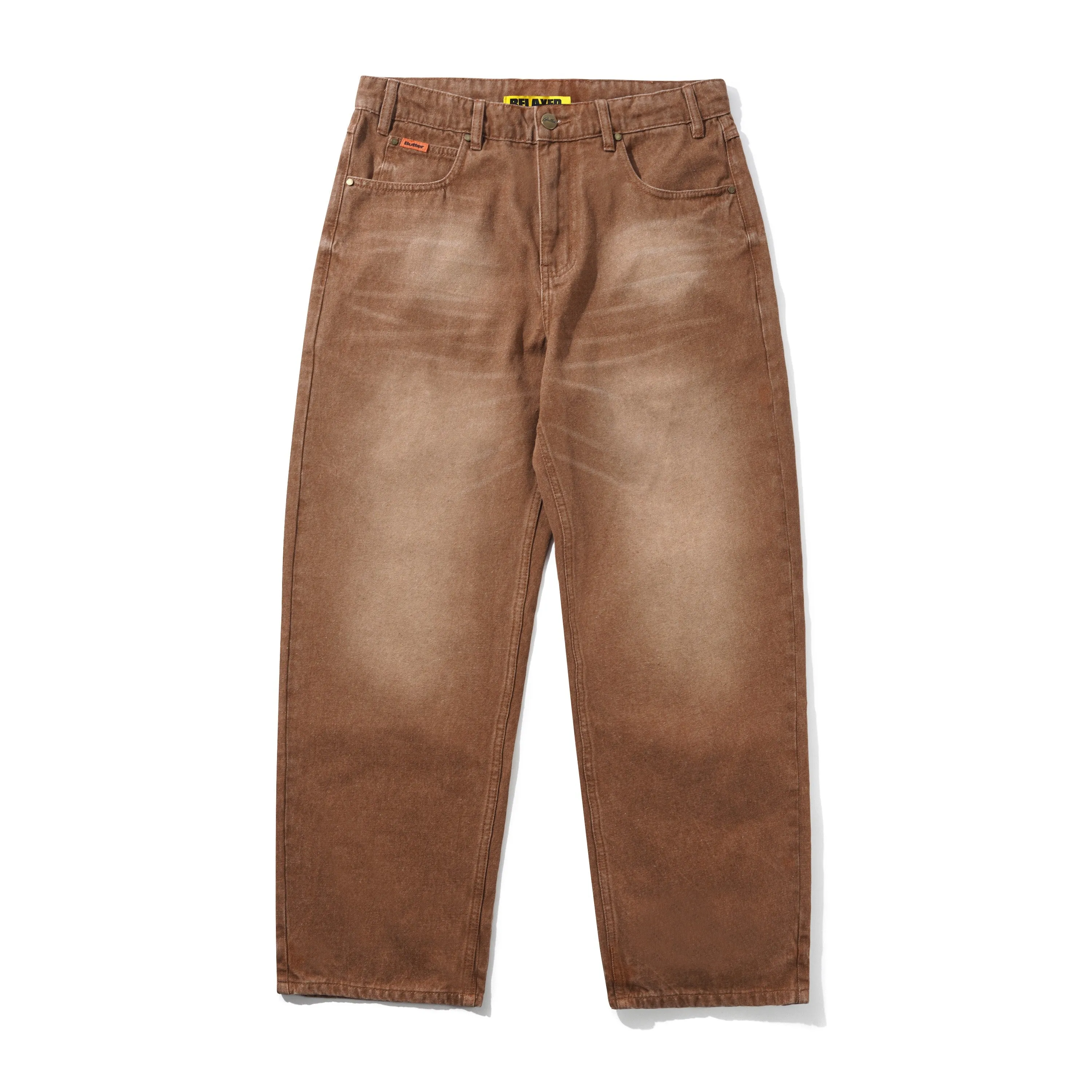 Relaxed Denim Jeans, Distressed Brown sold by Butter