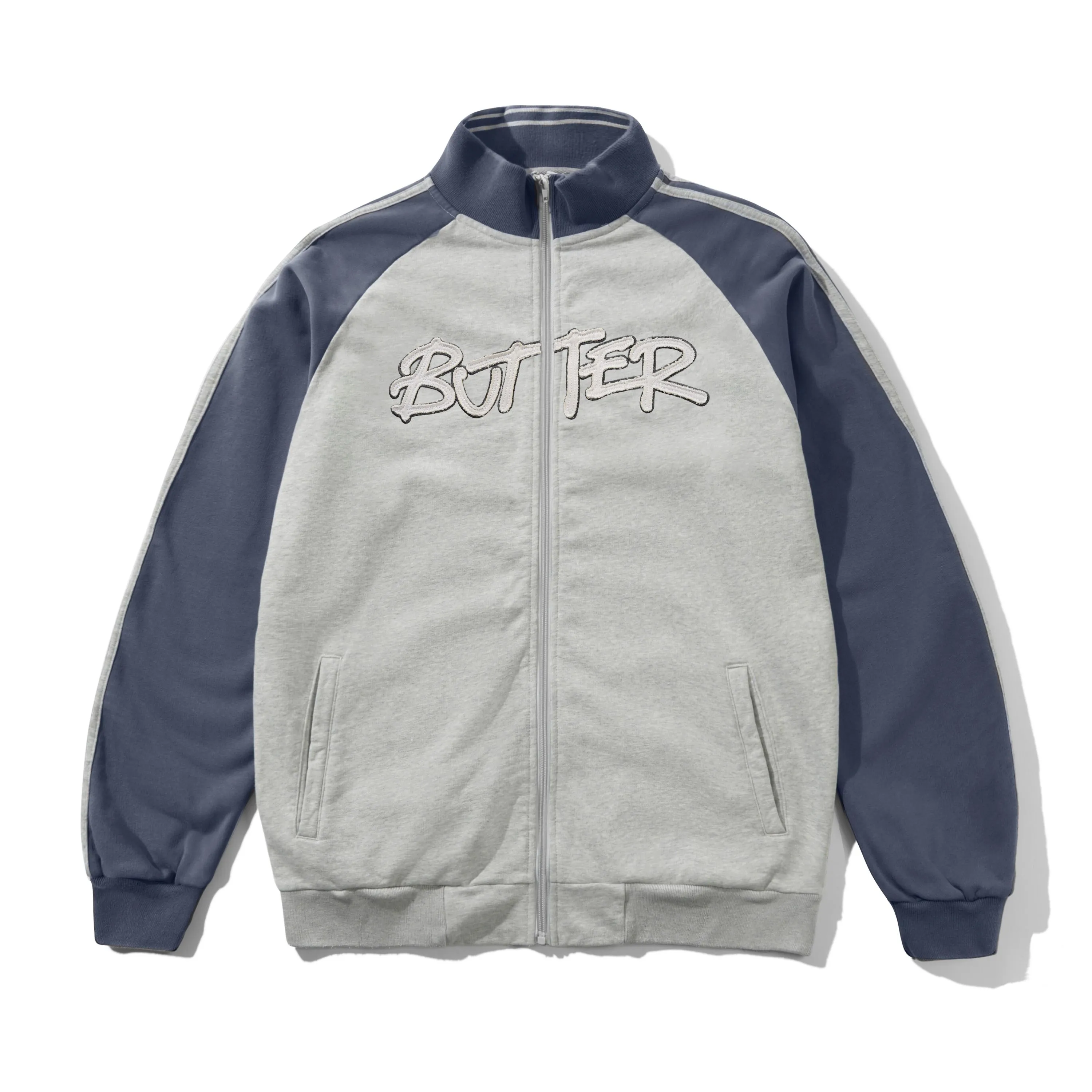 Tunnel Fleece Track Jacket, Ash / Navy sold by Butter