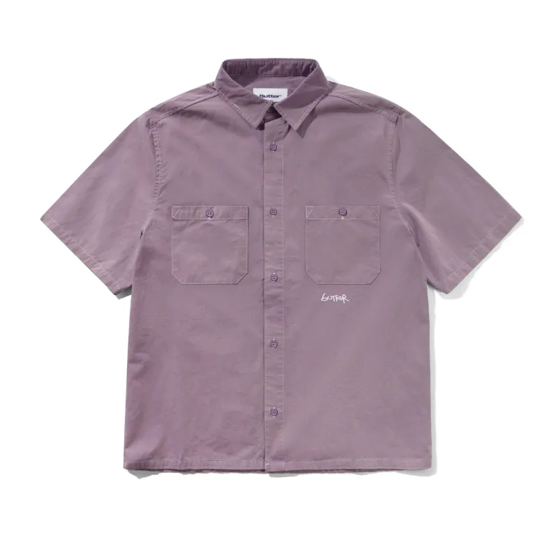 Contrast Stitch S/S Shirt, Eggplant made by Butter