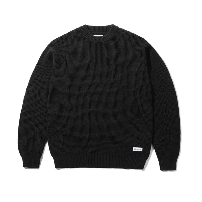 Distressed Waffle Knit Sweater, Washed Black made by Butter