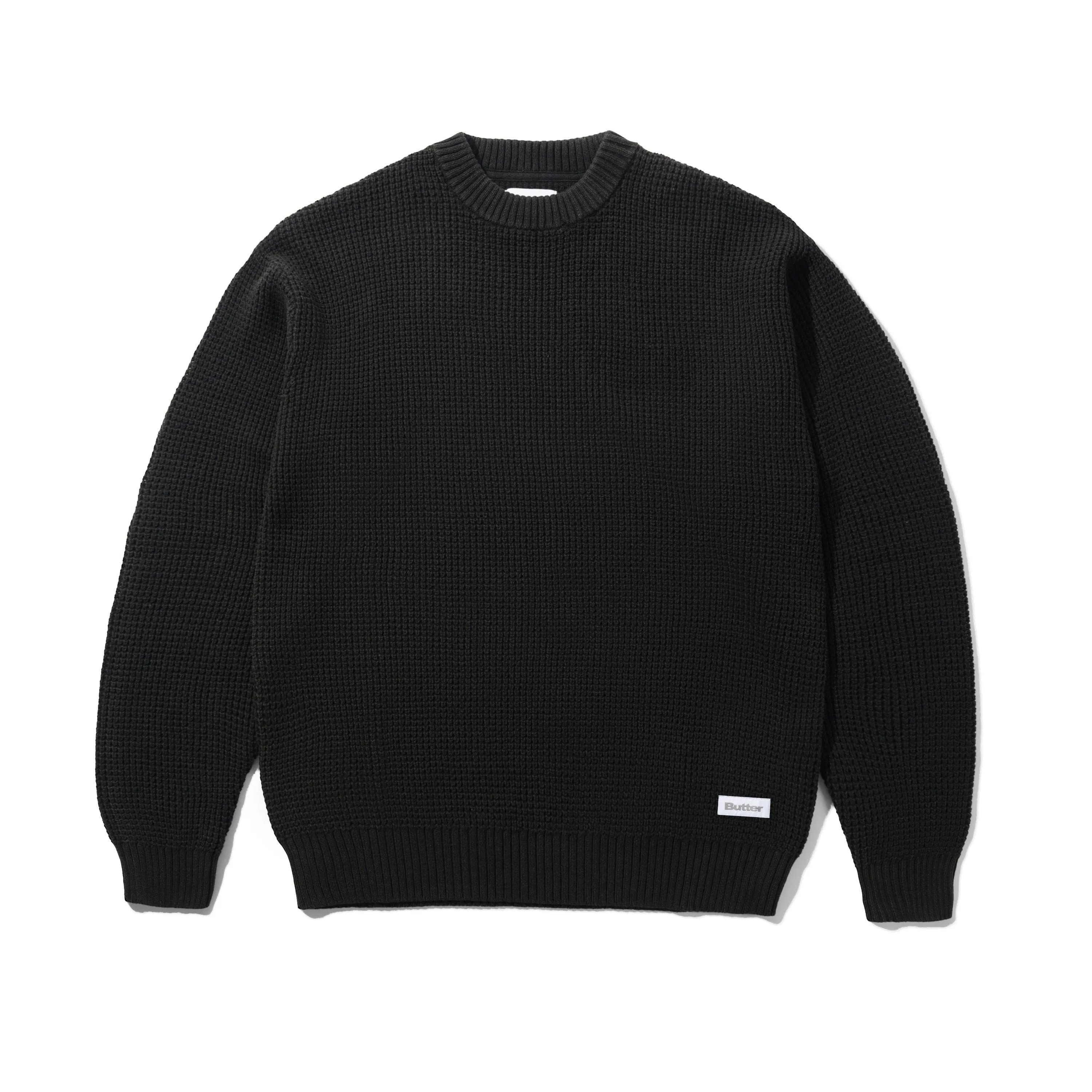 Distressed Waffle Knit Sweater, Washed Black sold by Butter