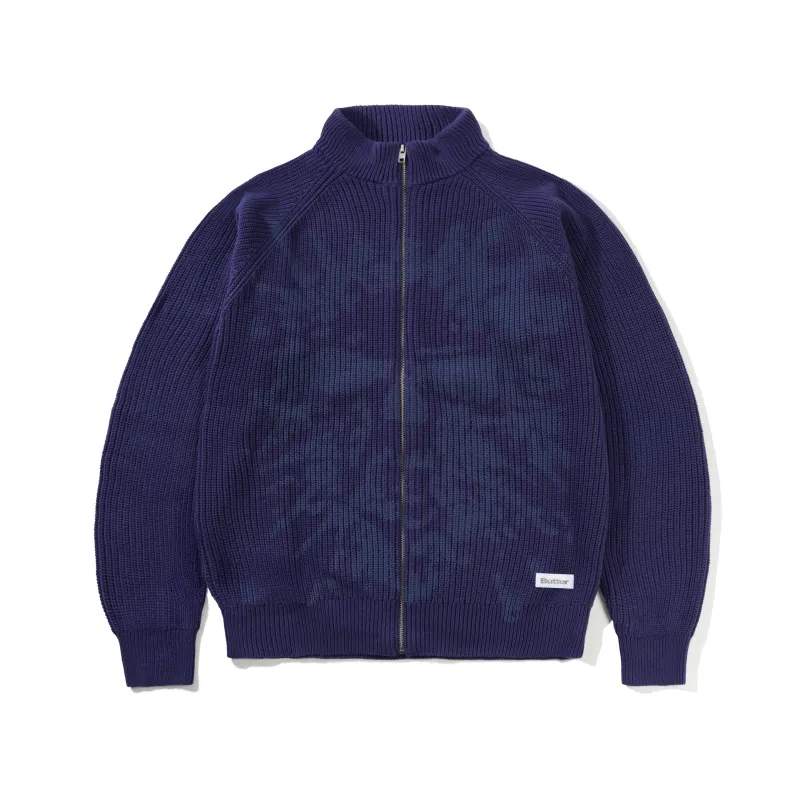 Shout Zip-Thru Knit Sweater, Dark Blue made by Butter