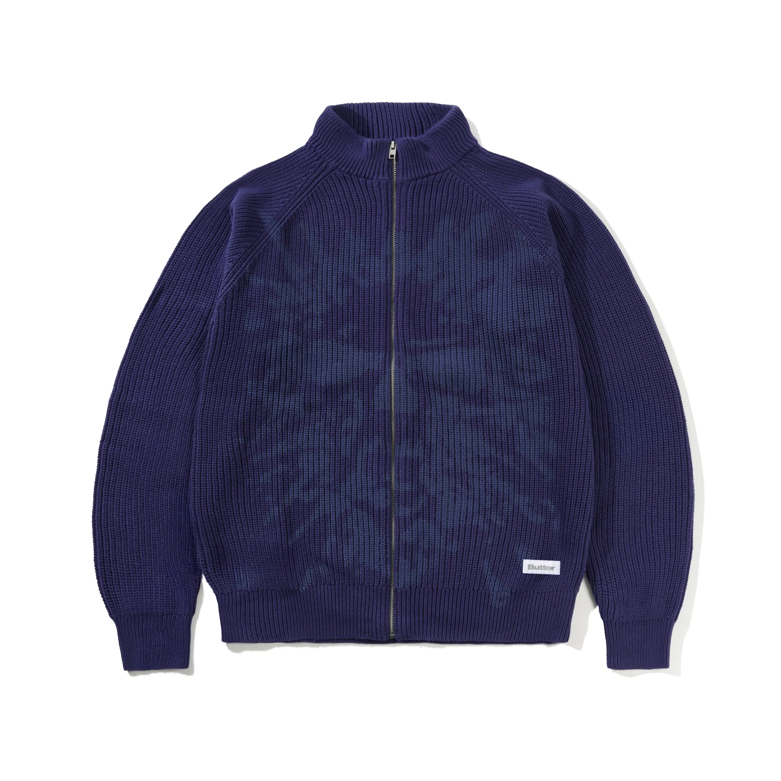 Shout Zip-Thru Knit Sweater, Dark Blue sold by Butter