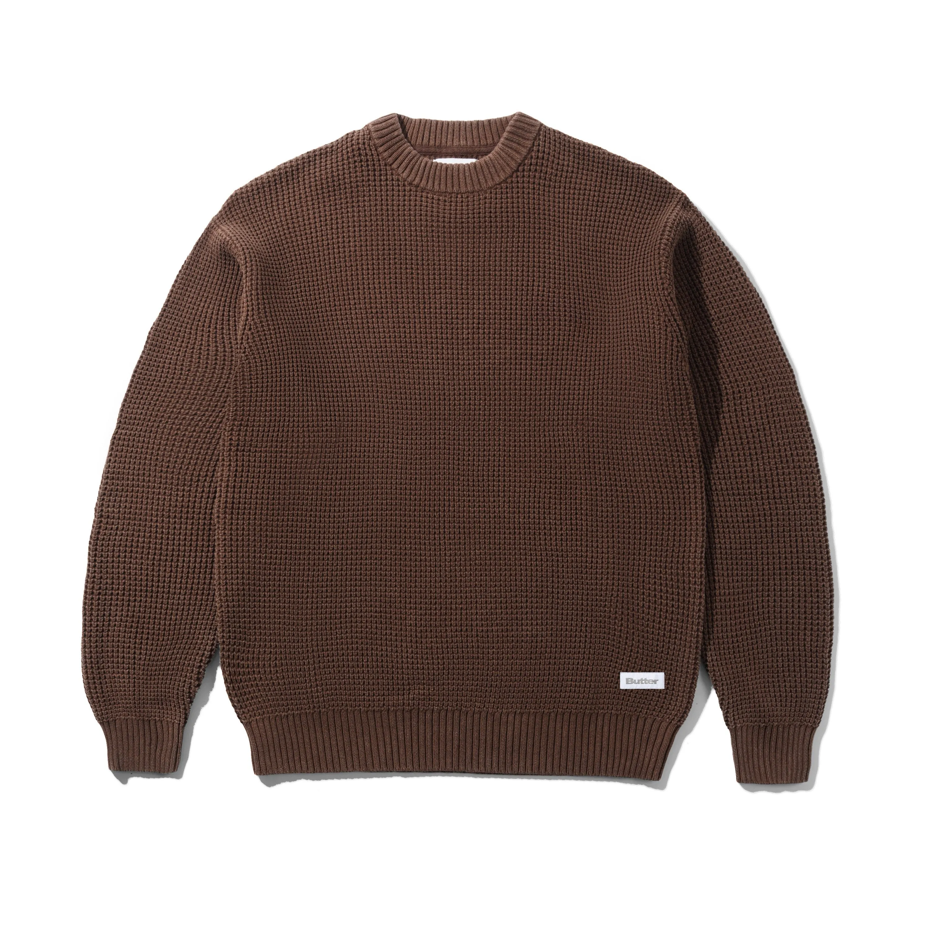 Distressed Waffle Knit Sweater, Washed Bark sold by Butter