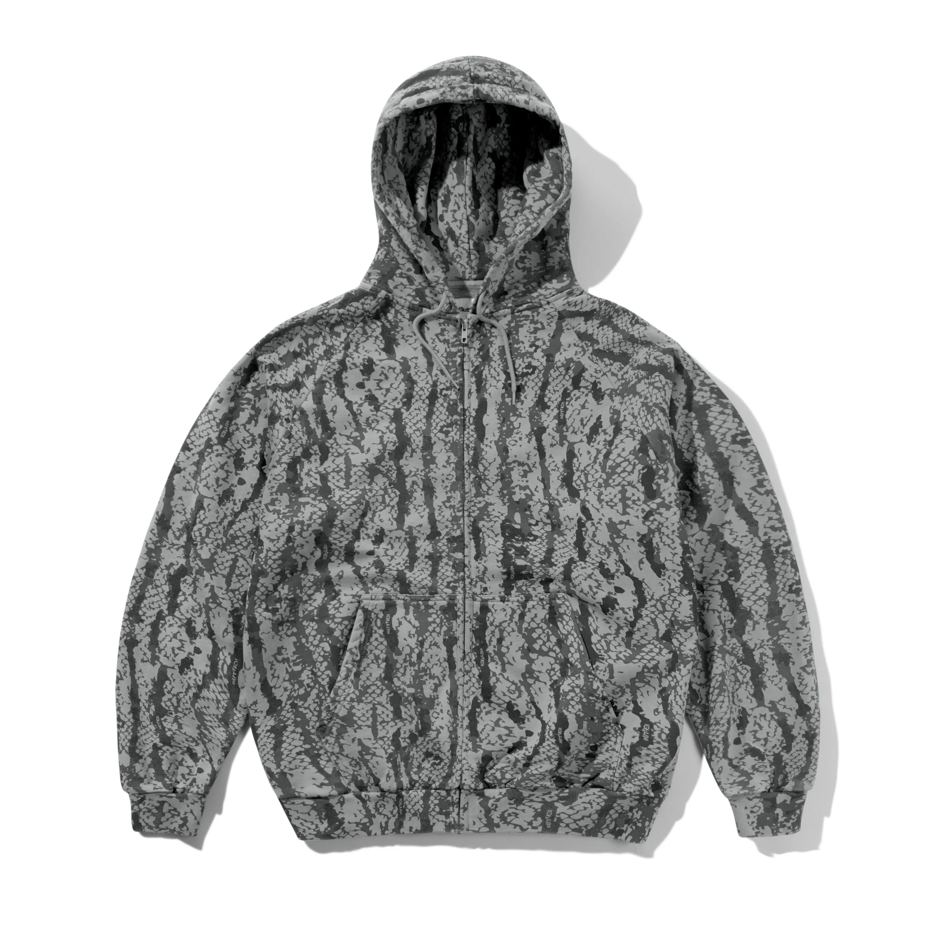 Lowland Camo Zip-Thru Hood, Washed Black sold by Butter