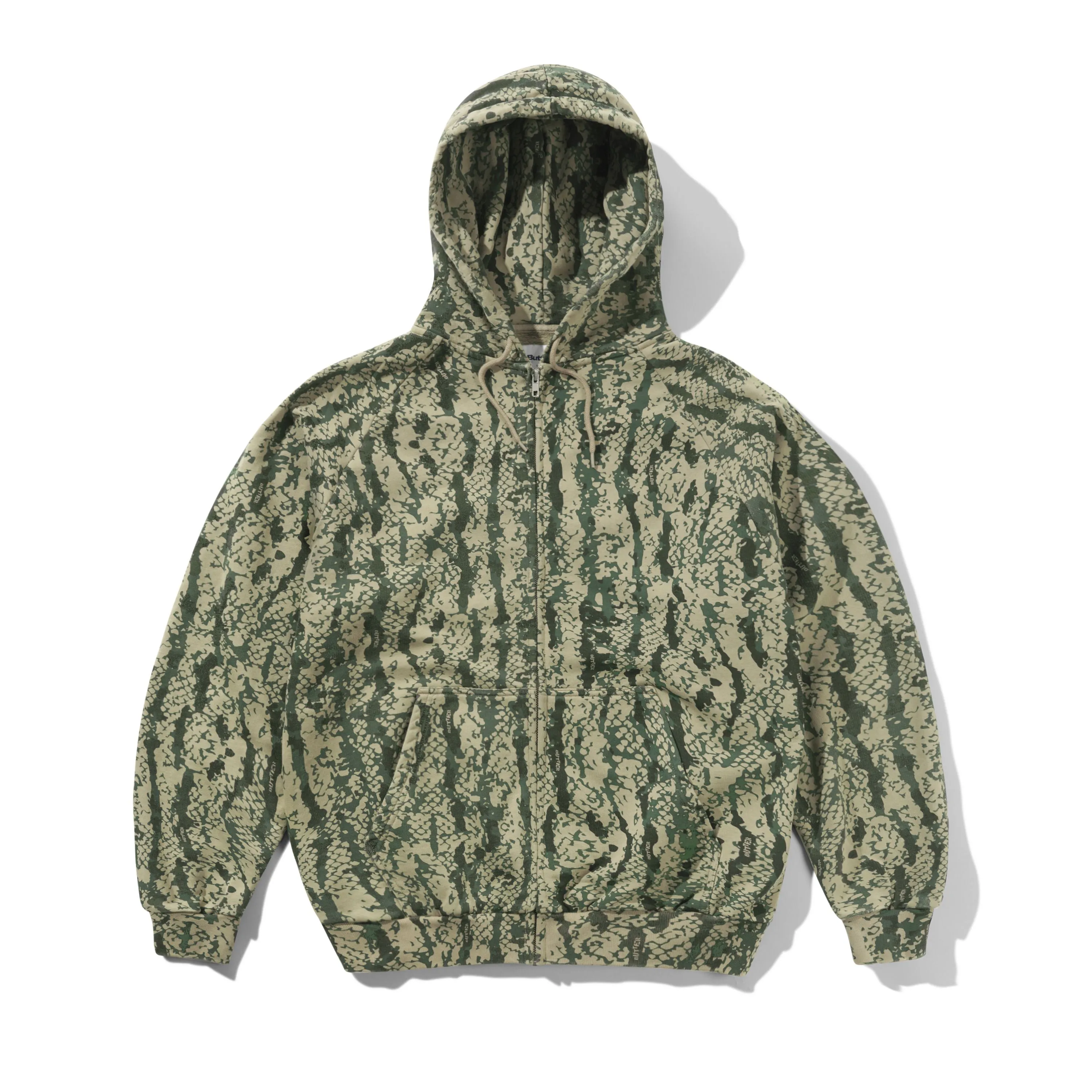Lowland Camo Zip-Thru Hood, Washed Green sold by Butter