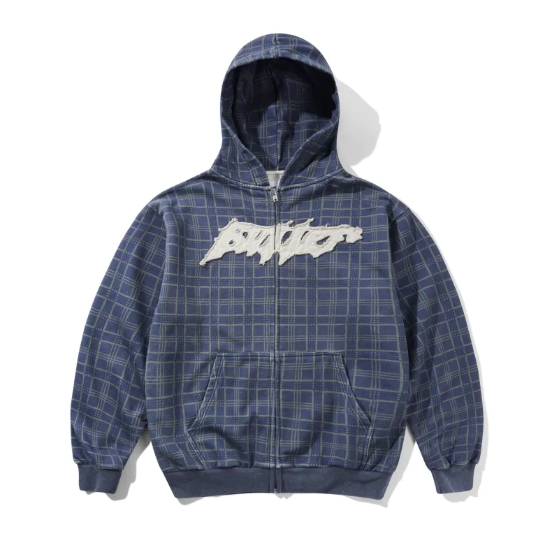 Amplify Zip-Thru Hood, Washed Navy Plaid made by Butter