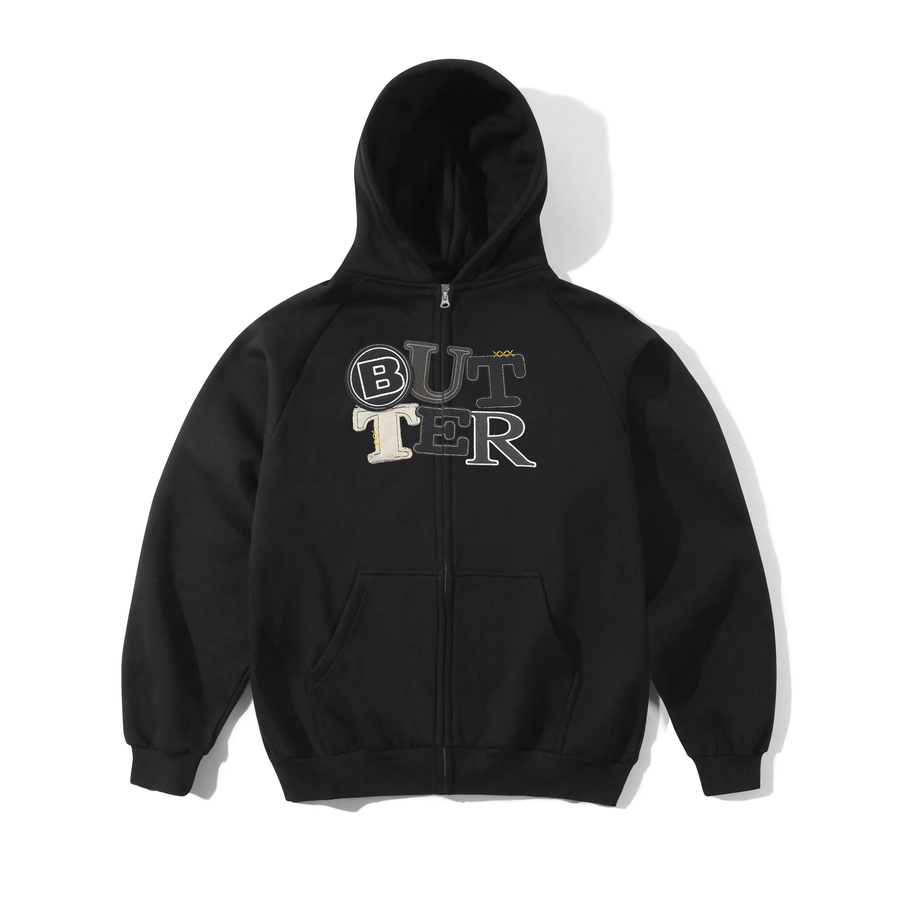 Patchwork Zip-Thru Hood, Black sold by Butter