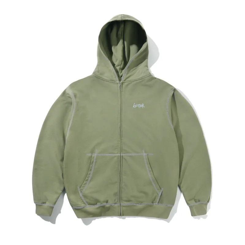 Trail Stitch Zip-Thru Hood, Washed Dull Army made by Butter
